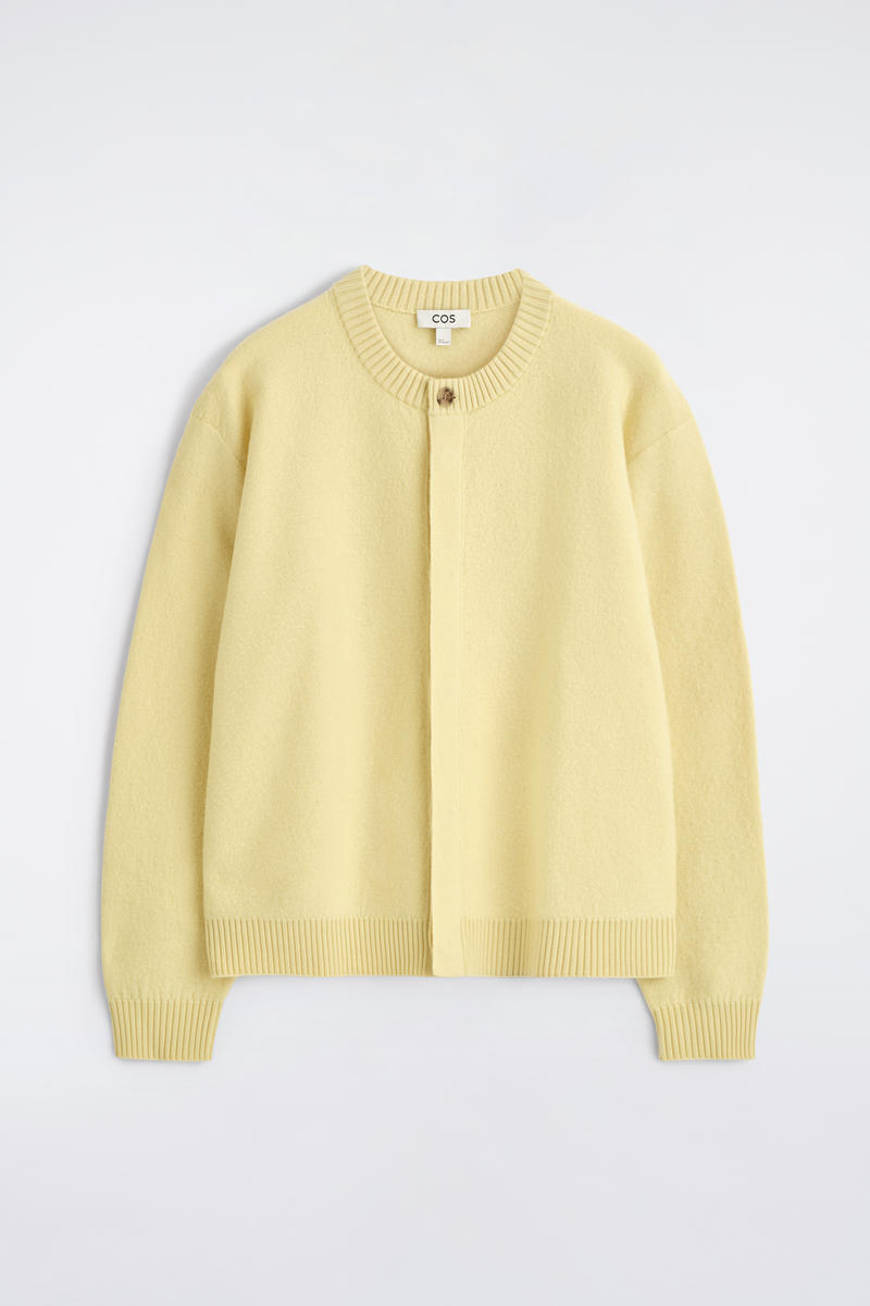 Cos Boiled-wool Crew-neck Cardigan In Yellow