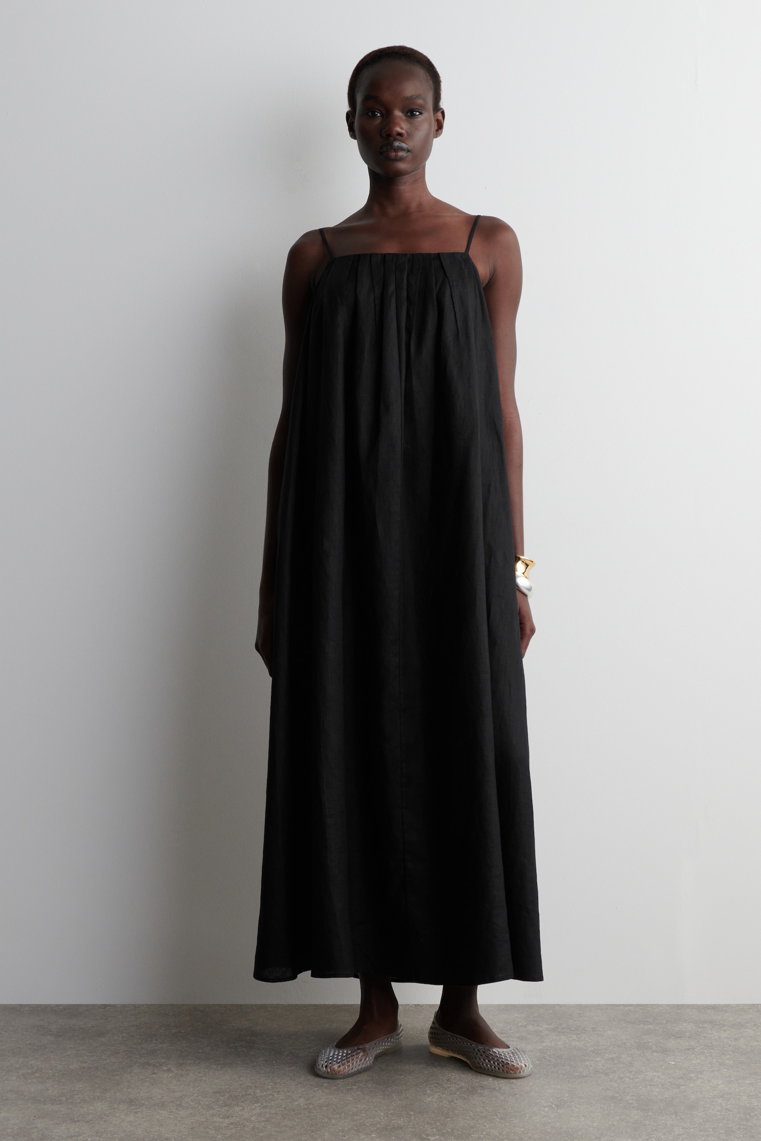 ABITO MAXI IN LINO PLISSÉ - NERO/ARANCIONE