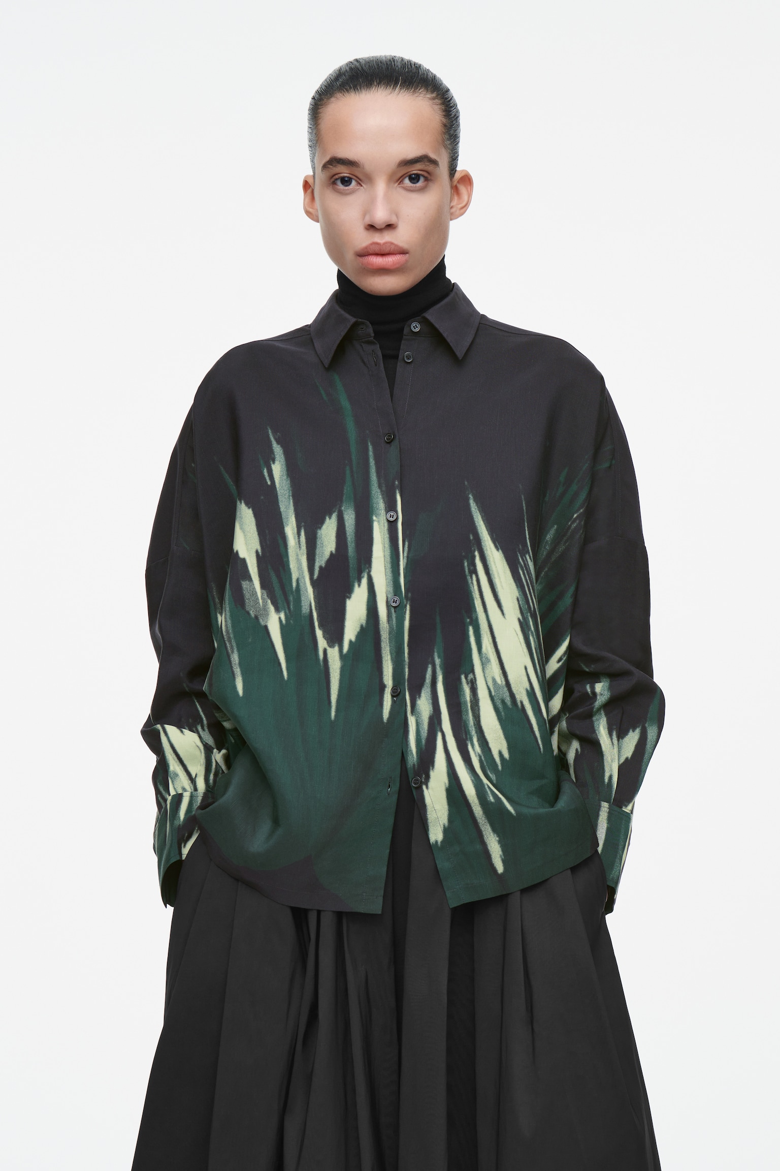 CHEMISE IMPRIMÉE EN LIN MÉLANGÉ - NOIR / IMPRIMÉ