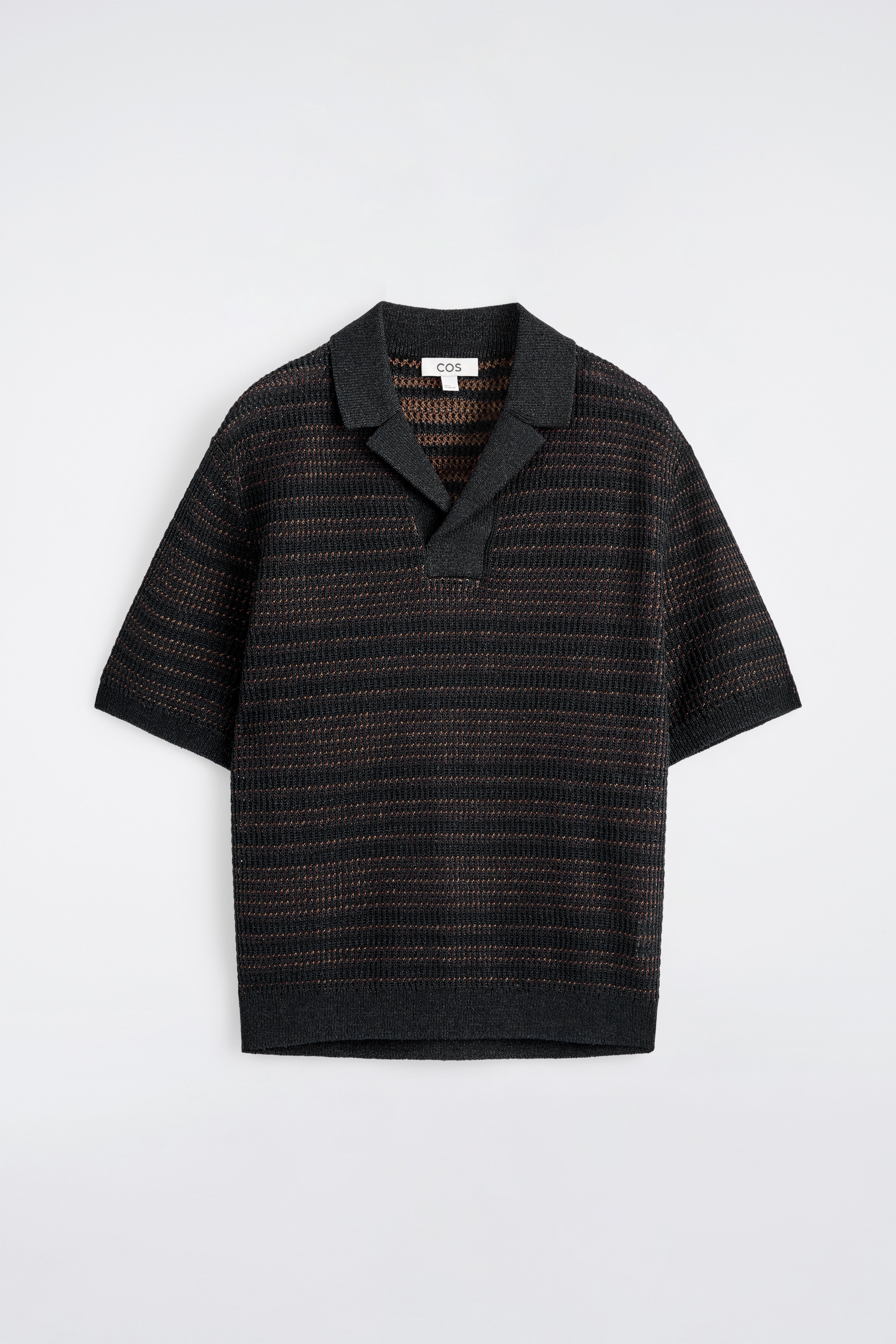 DZIANINOWA KOSZULKA POLO W PASKI - CZARNY/ RDZAWOBRĄZOWY/ PASKI