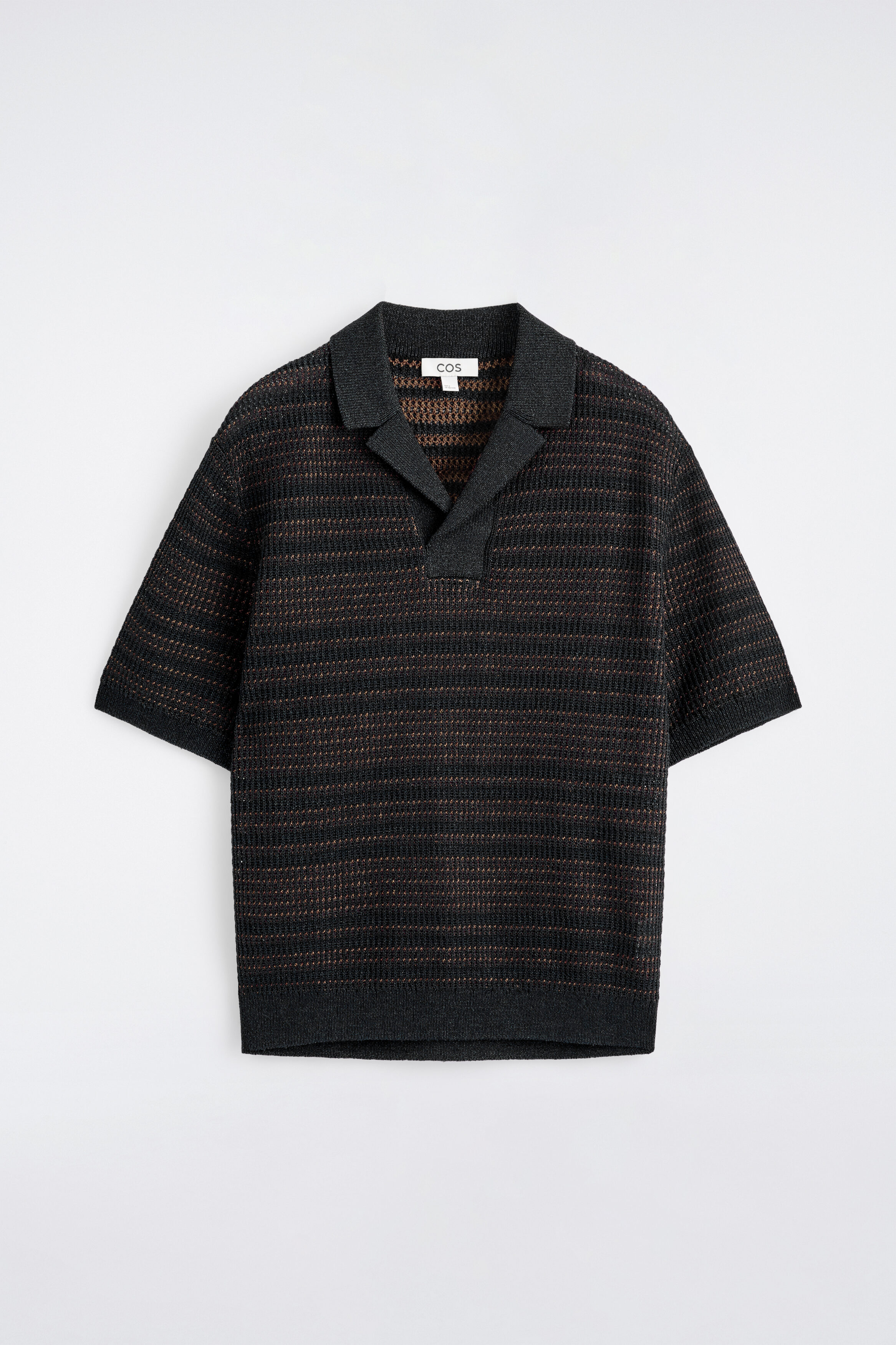STRIPED OPEN-KNIT POLO SHIRT - BLACK / RUST / STRIPED | COS