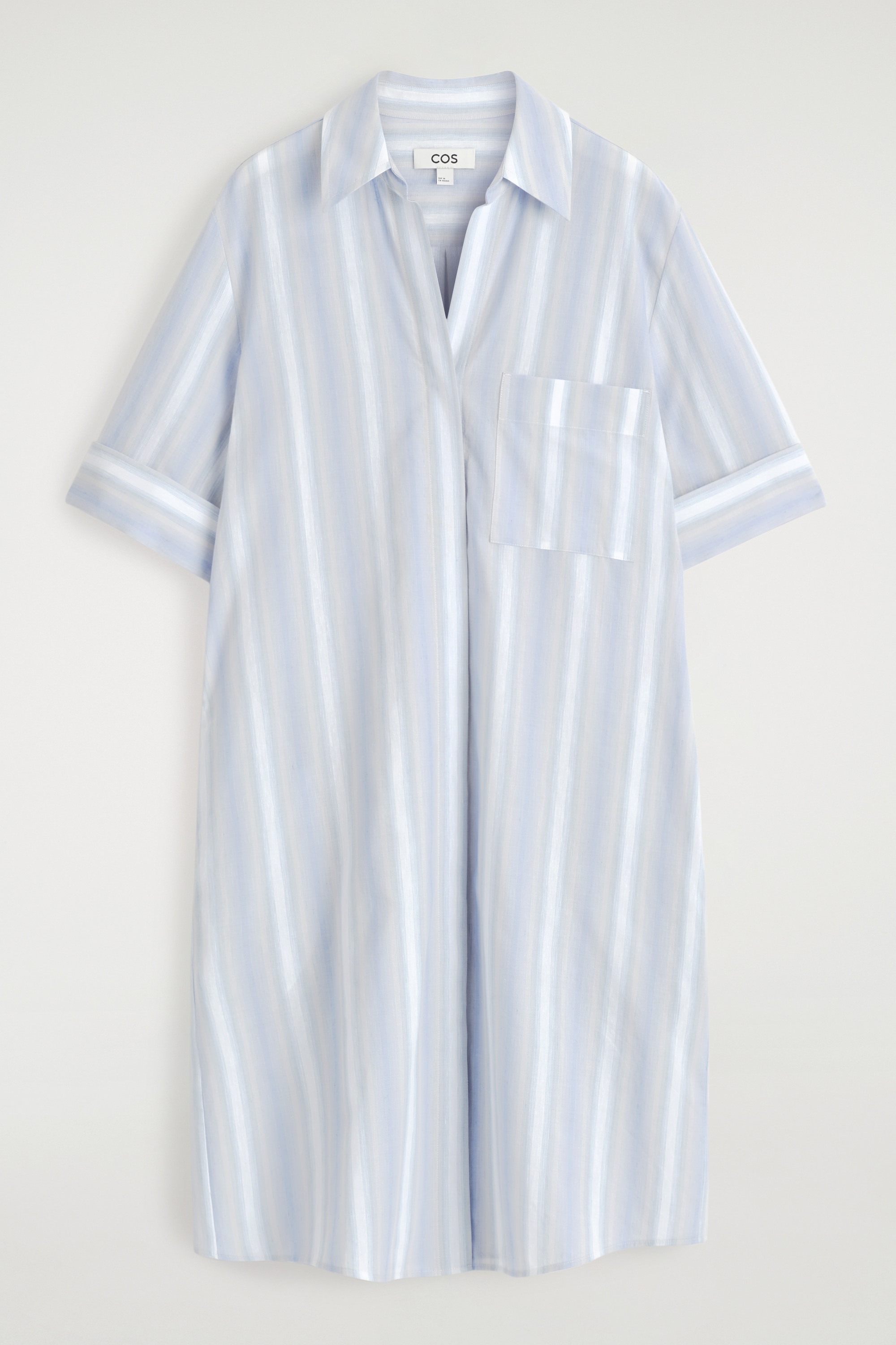 VESTIDO CAMISERO DE MANGA CORTA A RAYAS - AZUL CLARO/RAYAS