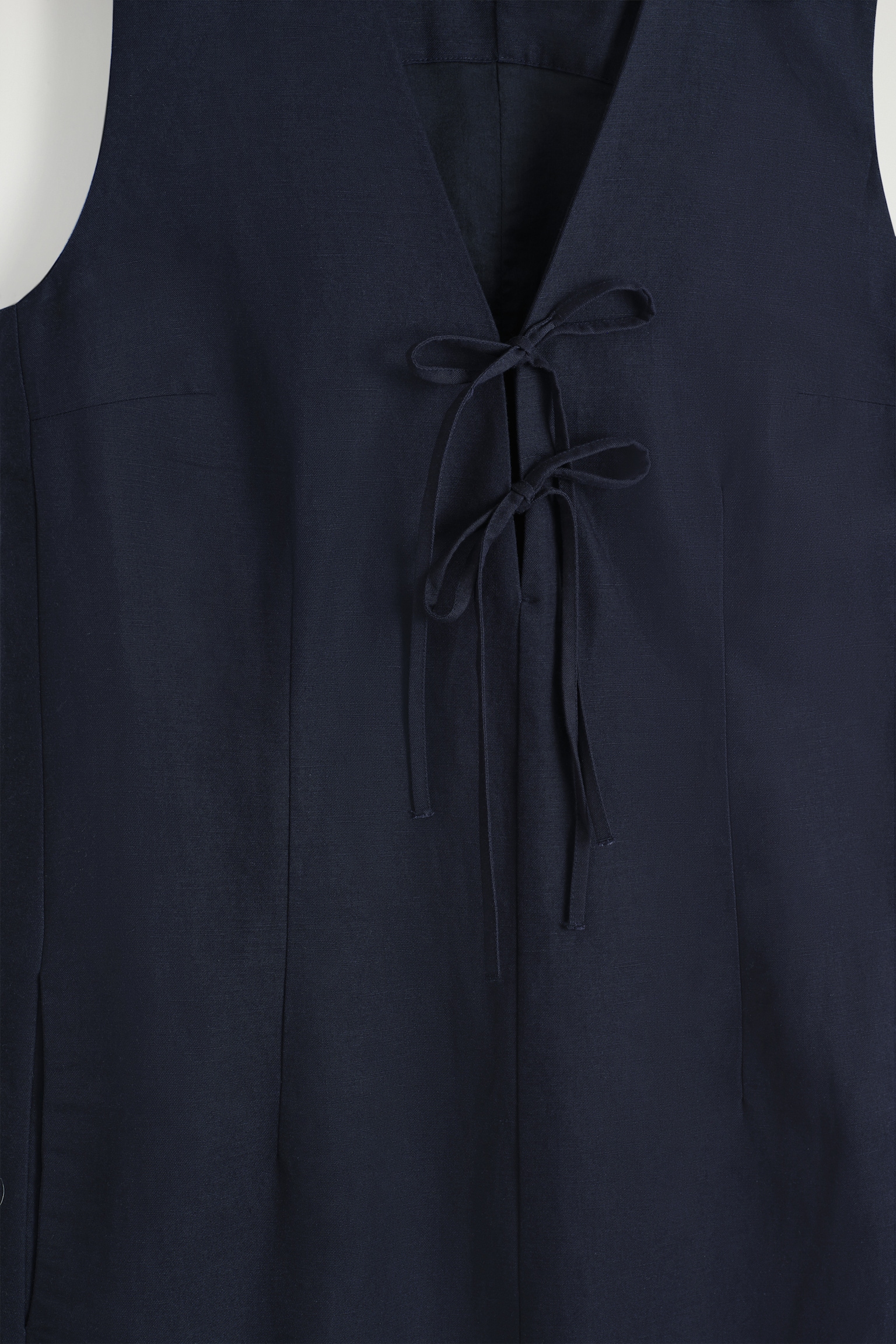 ROBE MIDI FERMETURE NOUÉE EN MÉLANGE DE LIN - BLEU MARINE/VERT CLAIR - 6