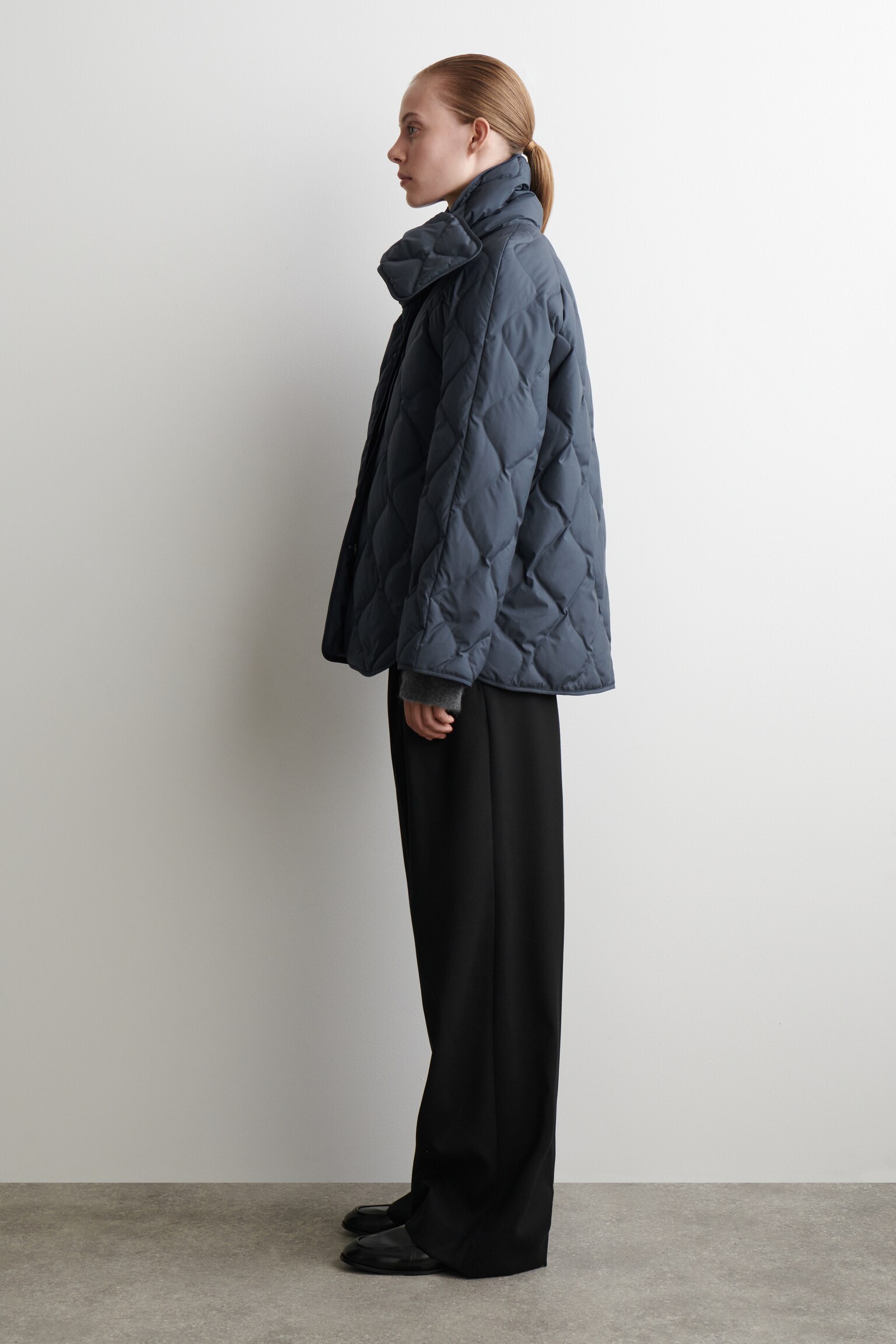 SCARF DETAIL QUILTED LINER JACKET - NAVY - 4