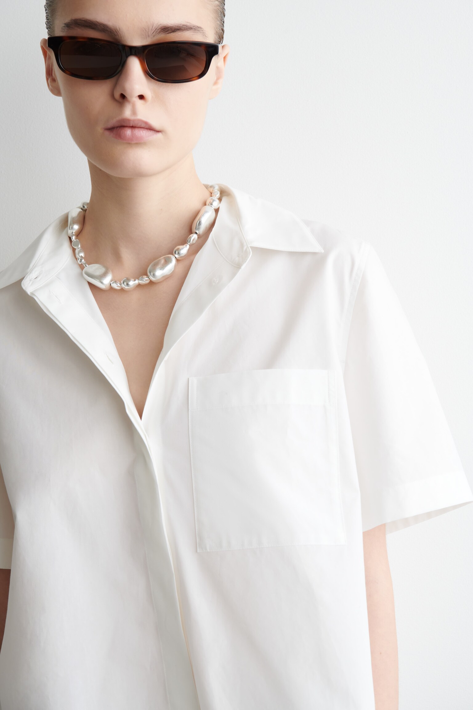 CHEMISE CROPPED À MANCHES COURTES EN COTON - BLANC/BRUN/ROSE/ROSE - 5