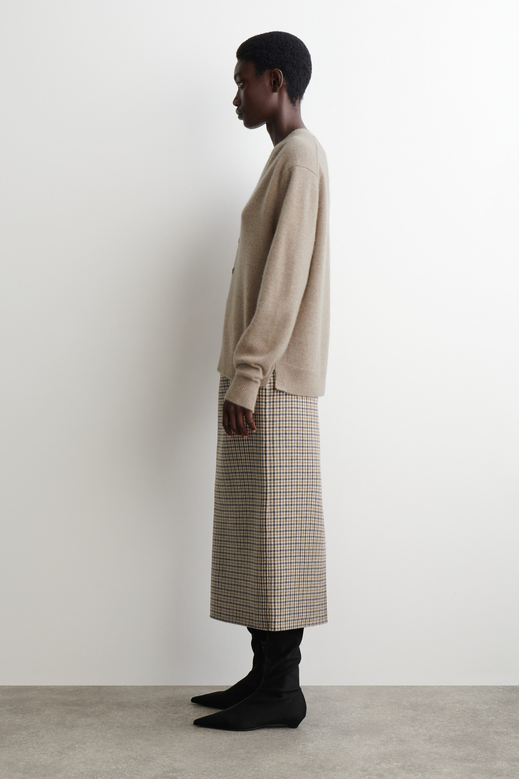 CHECKED DOUBLE-FACED WOOL SKIRT