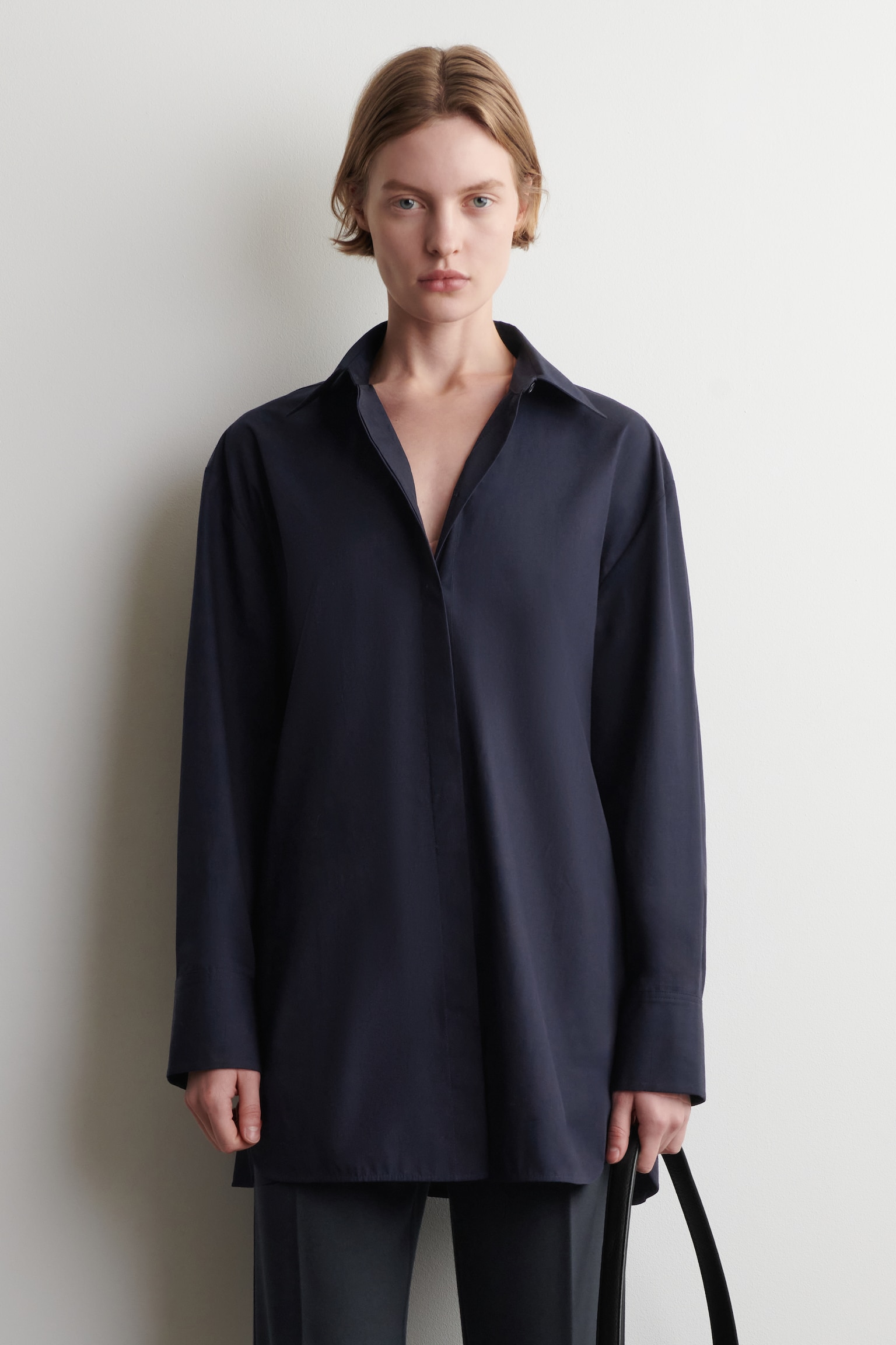 TAILORED COTTON SHIRT - NAVY/WHITE - 1