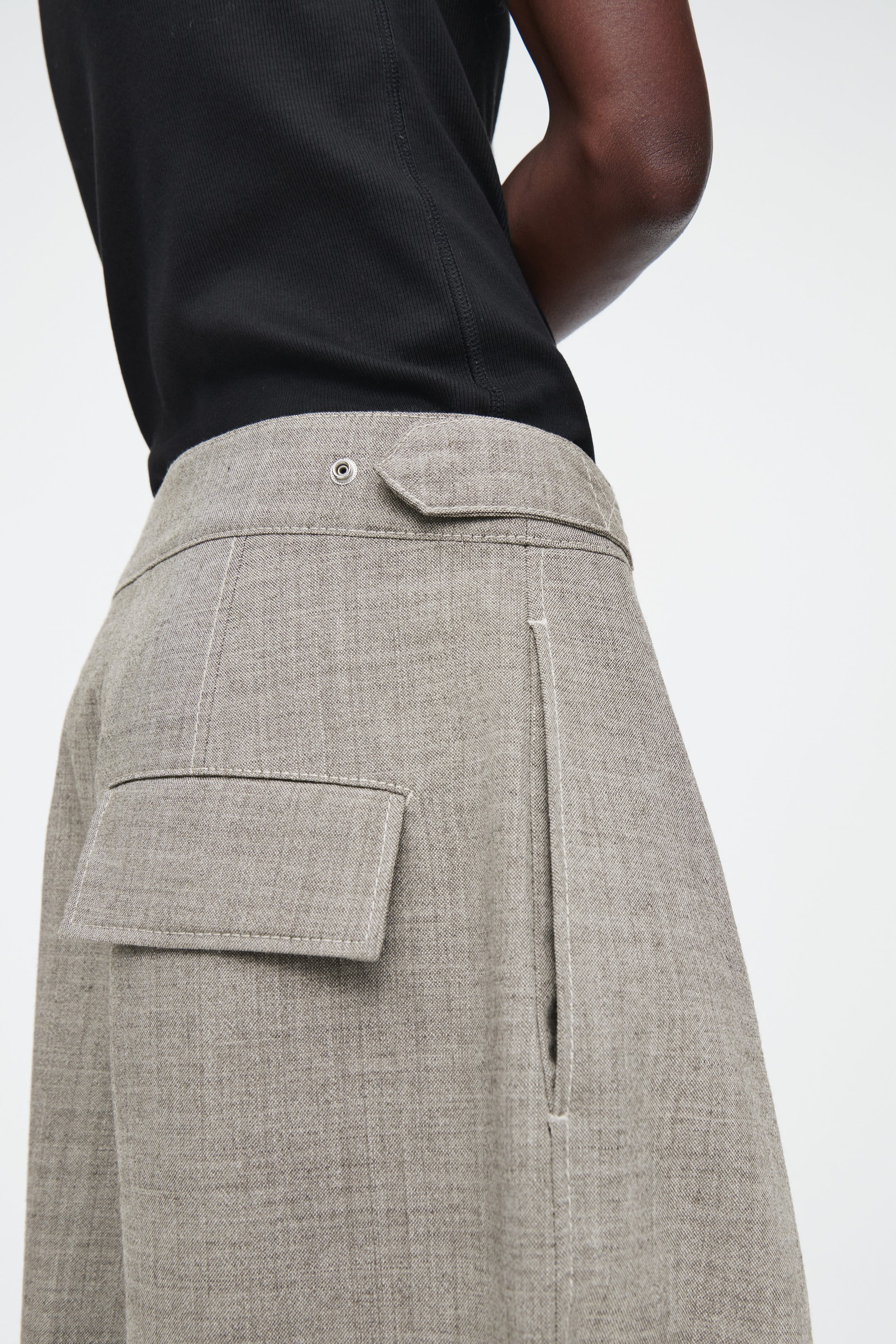 WOOL BARREL-LEG UTILITY TROUSERS