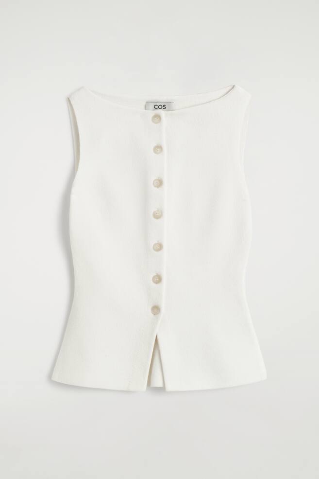 COTTON-BLEND CREPE WAISTCOAT - WHITE/BLACK/NAVY - 1