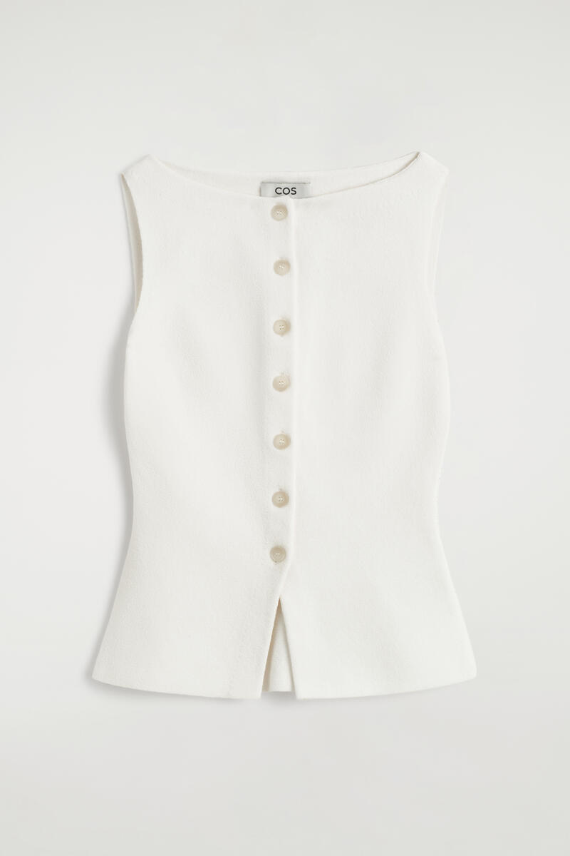 COS Cotton-Blend Crepe Waistcoat White Women's Extra Large