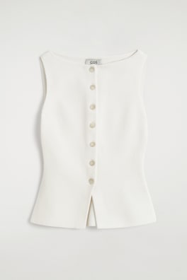 COTTON-BLEND CREPE VEST — WHITE 8