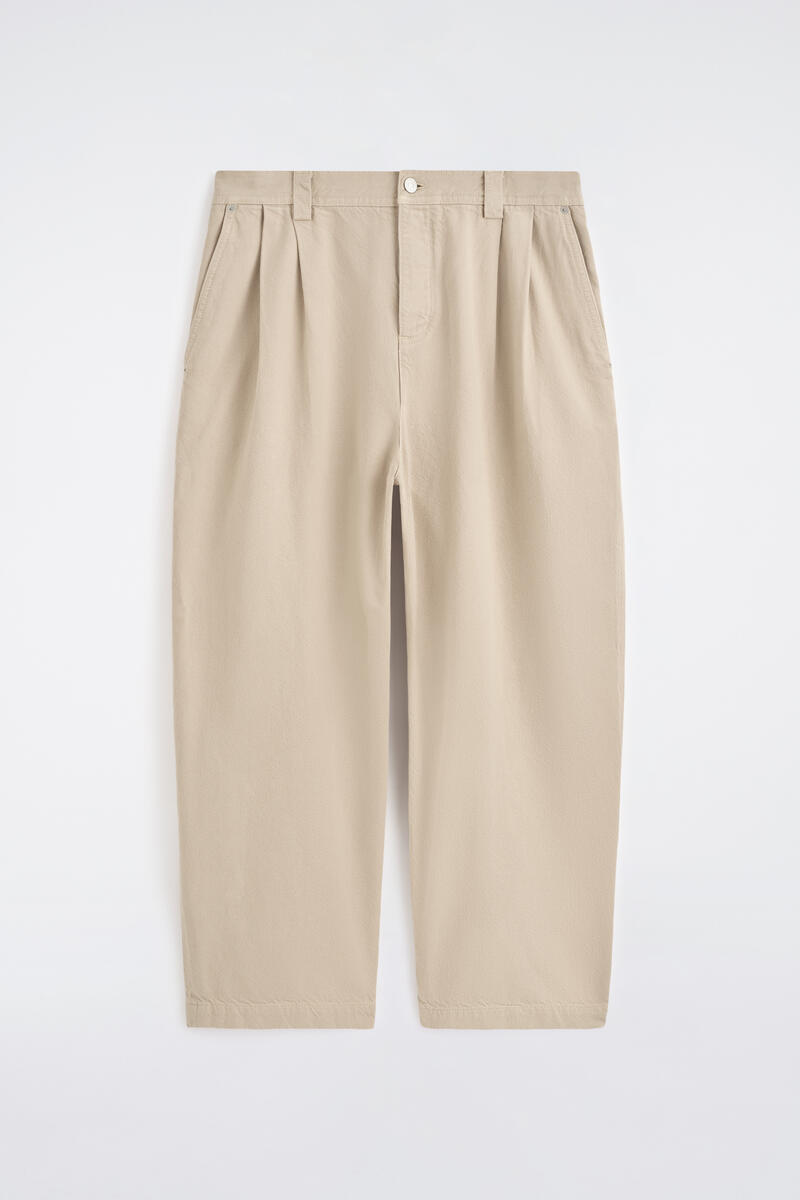 Pleated Denim Relaxed-Fit Barrel-Leg Pants