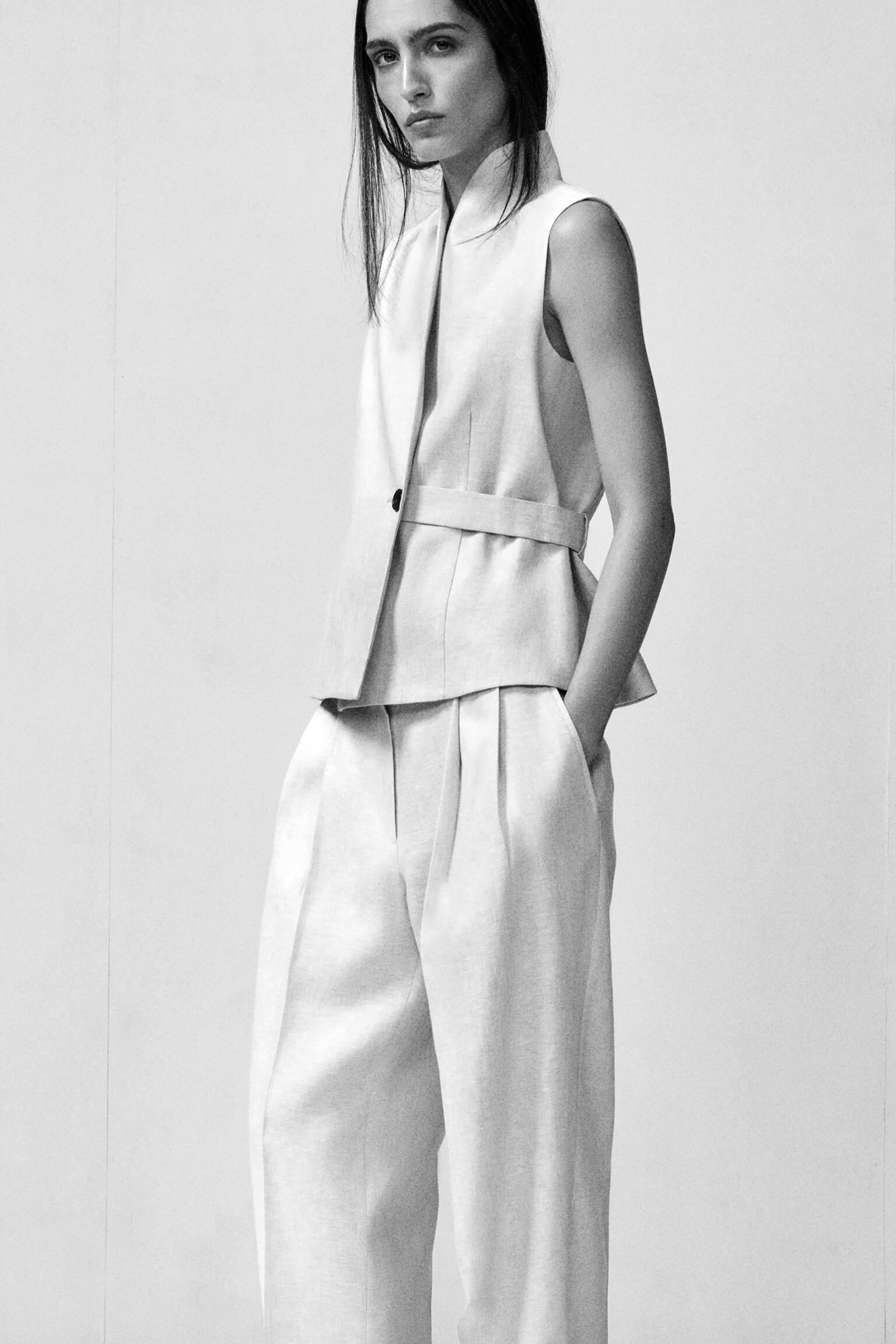 CHALECO DE LINO CON CUELLO CHAL Y CINTURÓN - BEIGE CLARO JASPEADO - 8