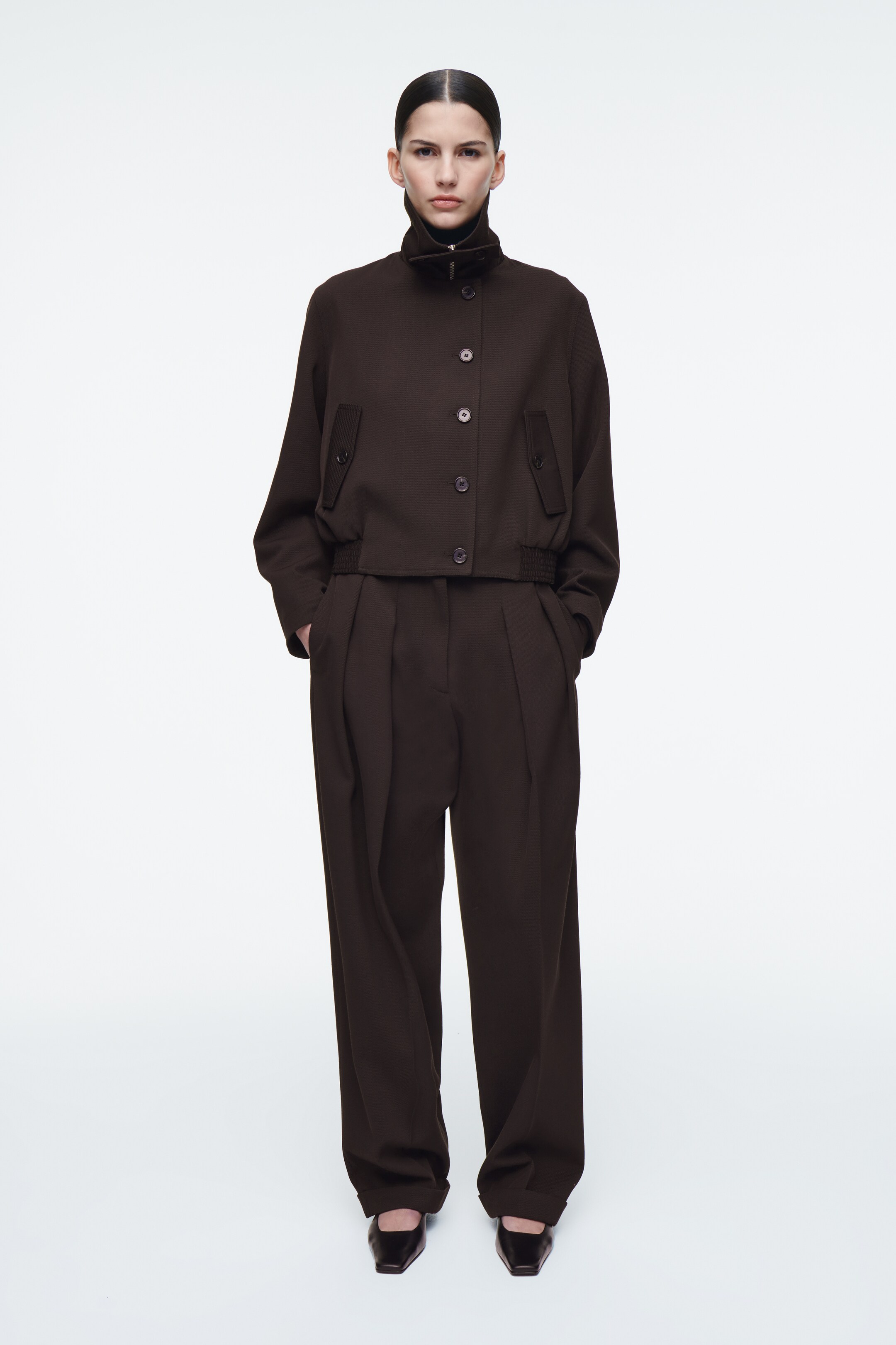 Agrandir l'image: VESTE OVERSIZE À COL CHEMINÉE EN LAINE MÉLANGÉE - BRUN FONCÉ - FEMME | H&M CH 2