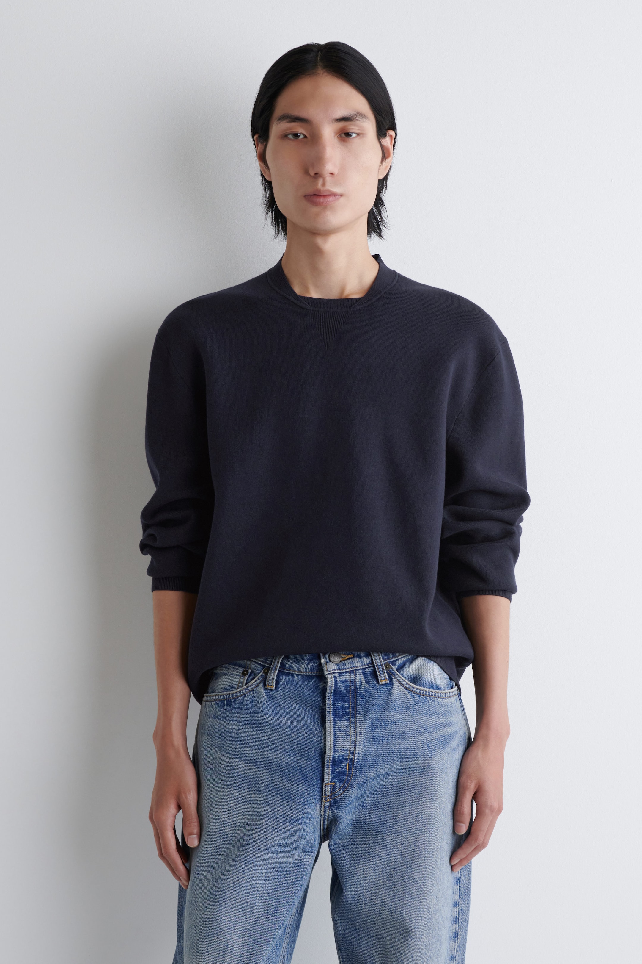 DOUBLE-FACED BOMBER-NECK KNITTED SWEATER