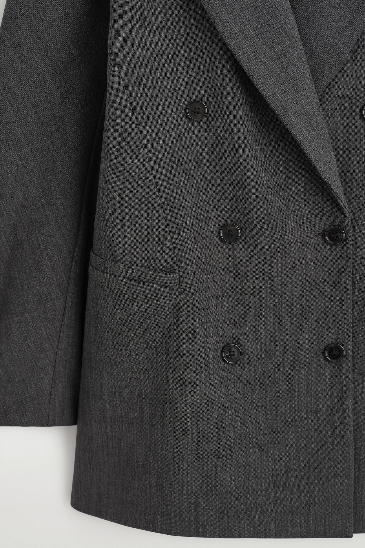 SCULPTED DOUBLE-BREASTED LONG-LINE BLAZER — GRAY MÉLANGE