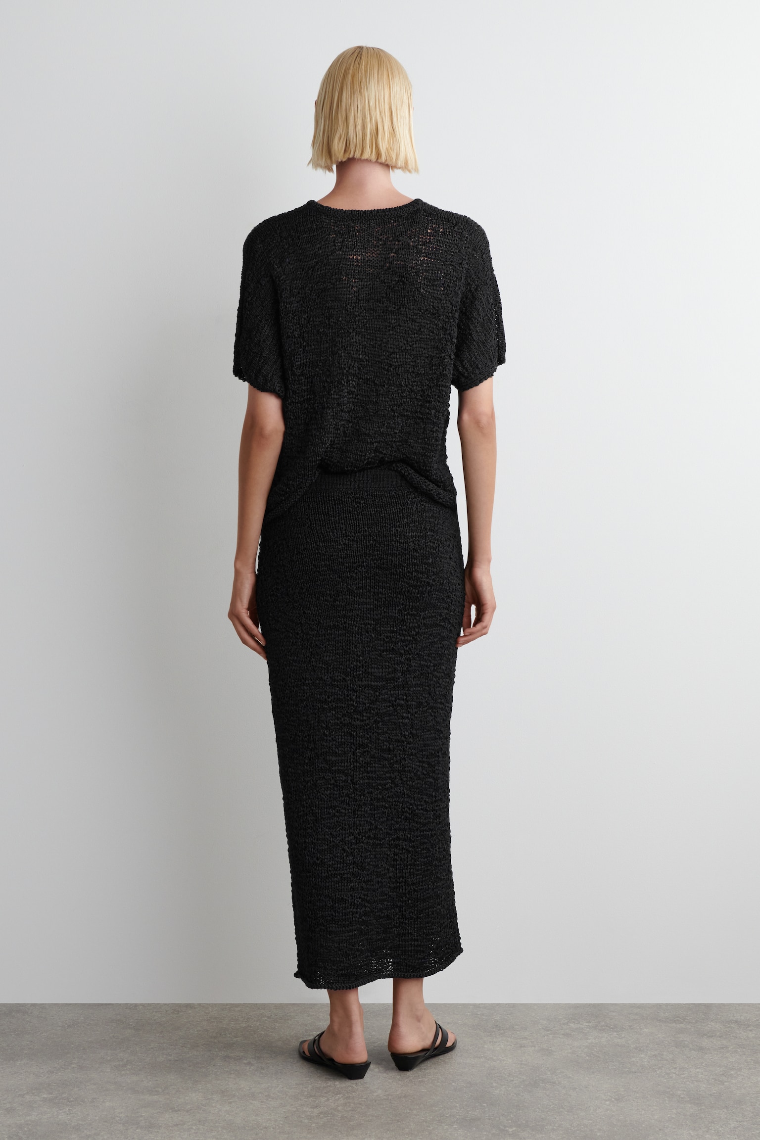 GONNA MIDI IN MAGLIA TRAFORATA CON TEXTURE - NERO - 4
