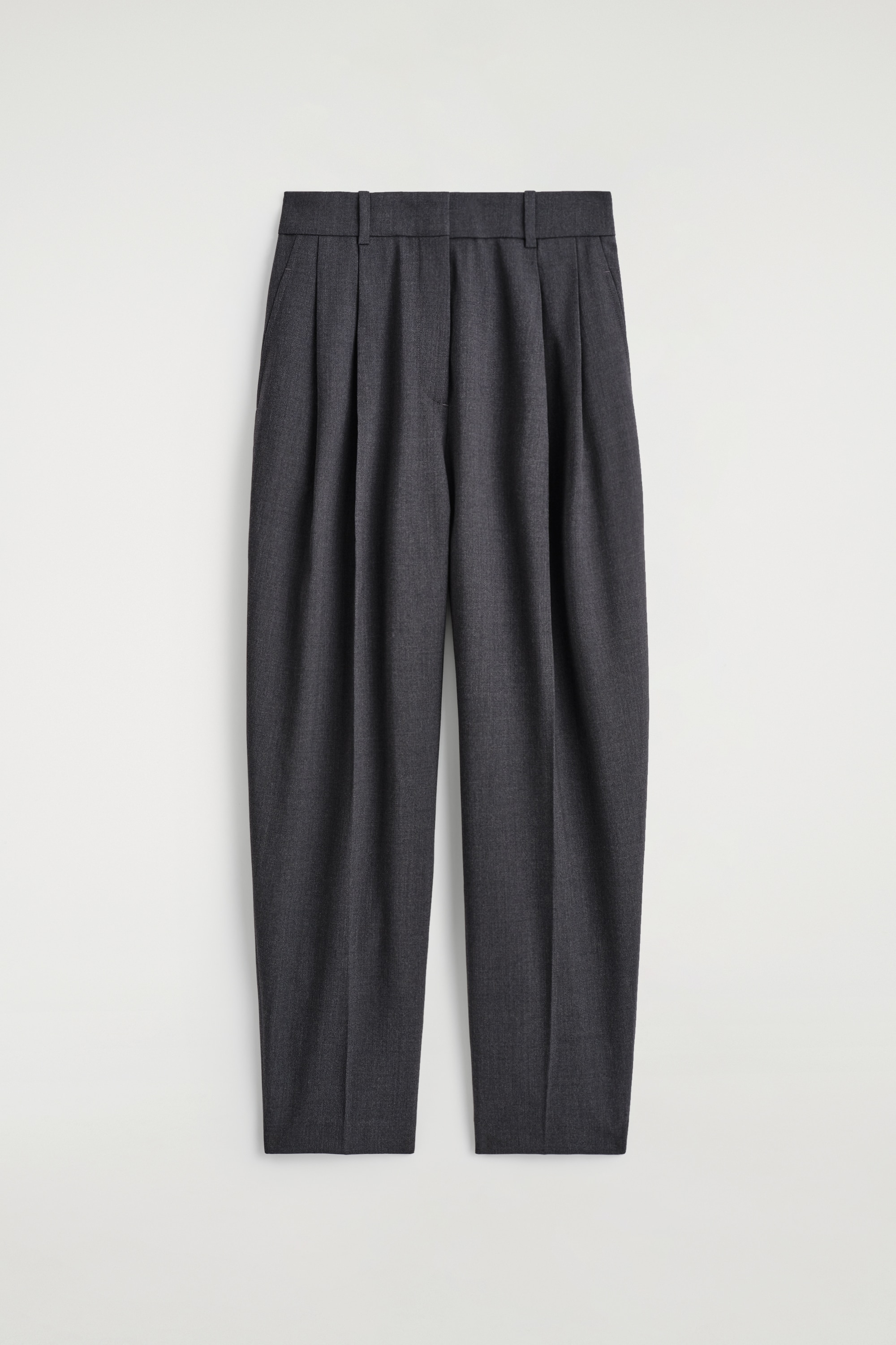 PANTALONI BARREL IN MISTO LANA CON PIEGHE - GRIGIO SCURO