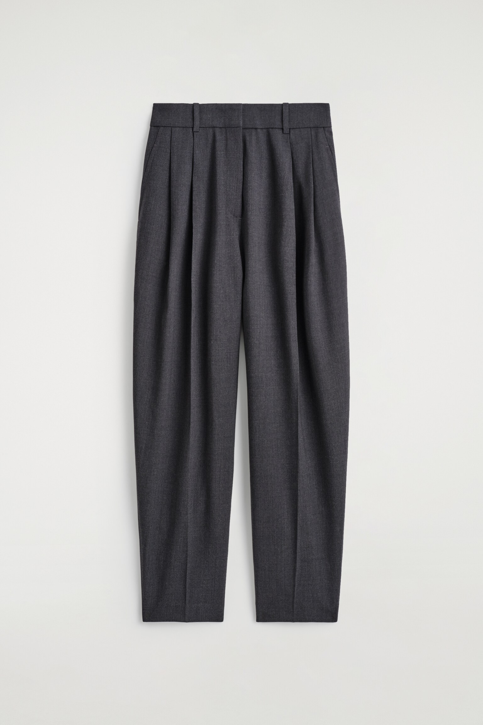 PANTALONI BARREL IN MISTO LANA CON PIEGHE - GRIGIO SCURO - 2