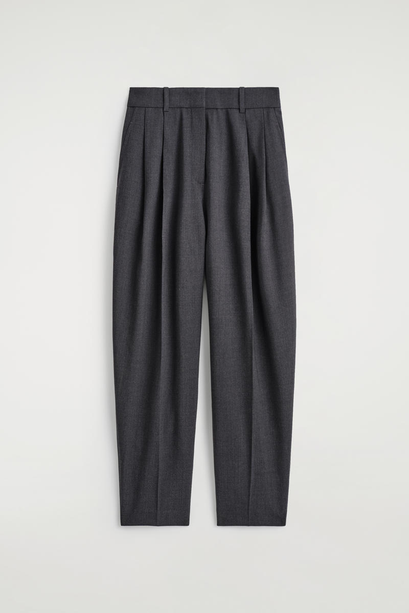 Cos Pleated Wool-blend Barrel-leg Trousers In Grey In Gray
