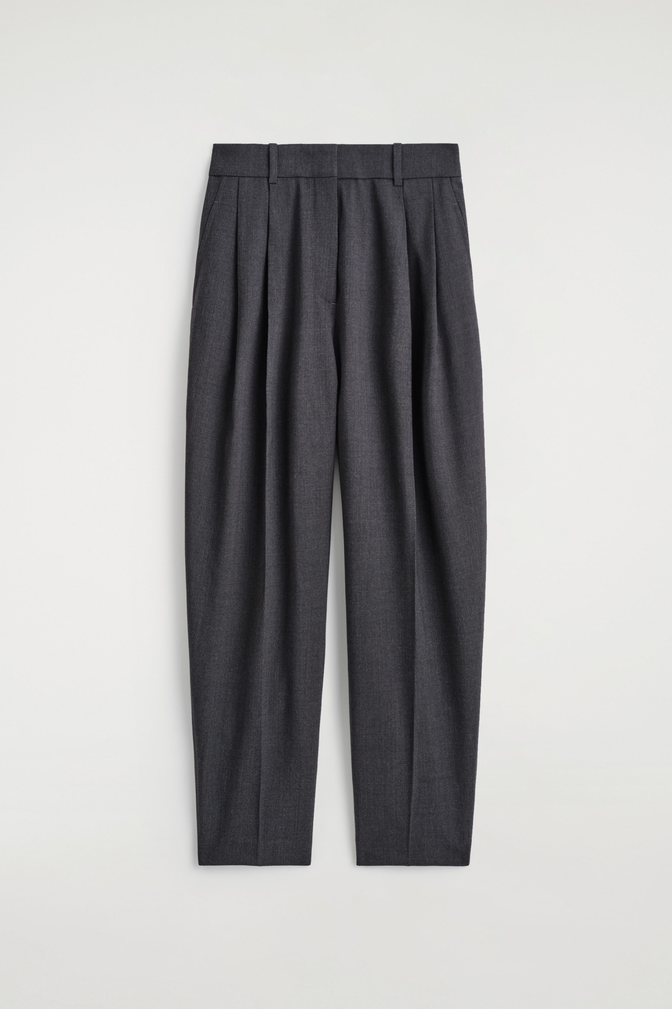PLEATED WOOL-BLEND BARREL-LEG TROUSERS