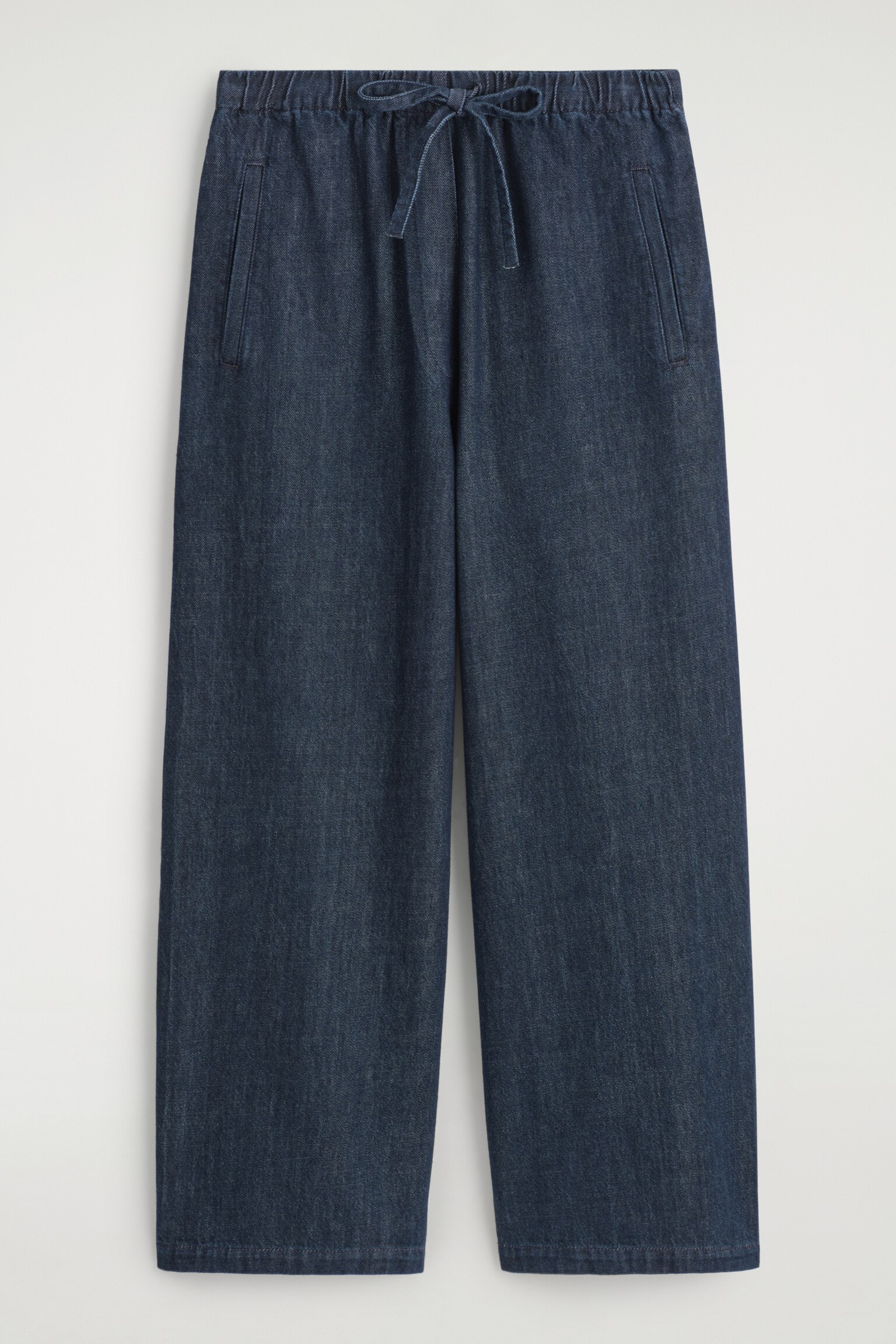 VERKÜRZTE HOSE AUS DENIM MIT WEITEM BEIN - Dunkelblau/ECRU - 2
