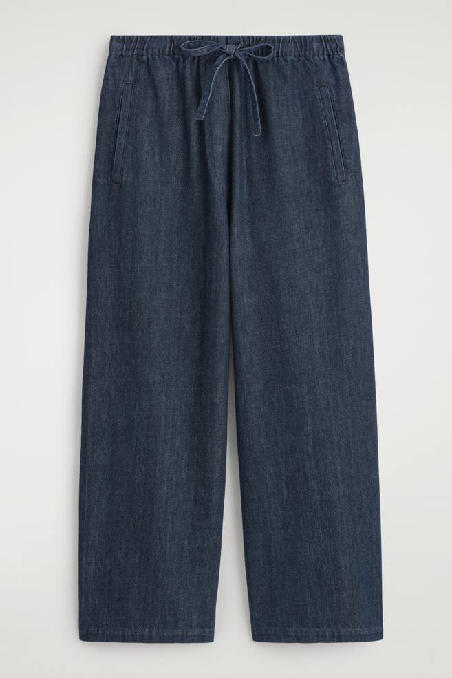 PANTALONI IN DENIM CROPPED A GAMBA LARGA - BLU SCURO - 1
