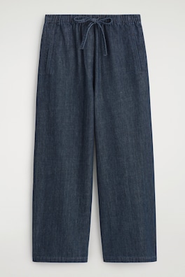 CROPPED DENIM WIDE-LEG TROUSERS — DARK BLUE 2