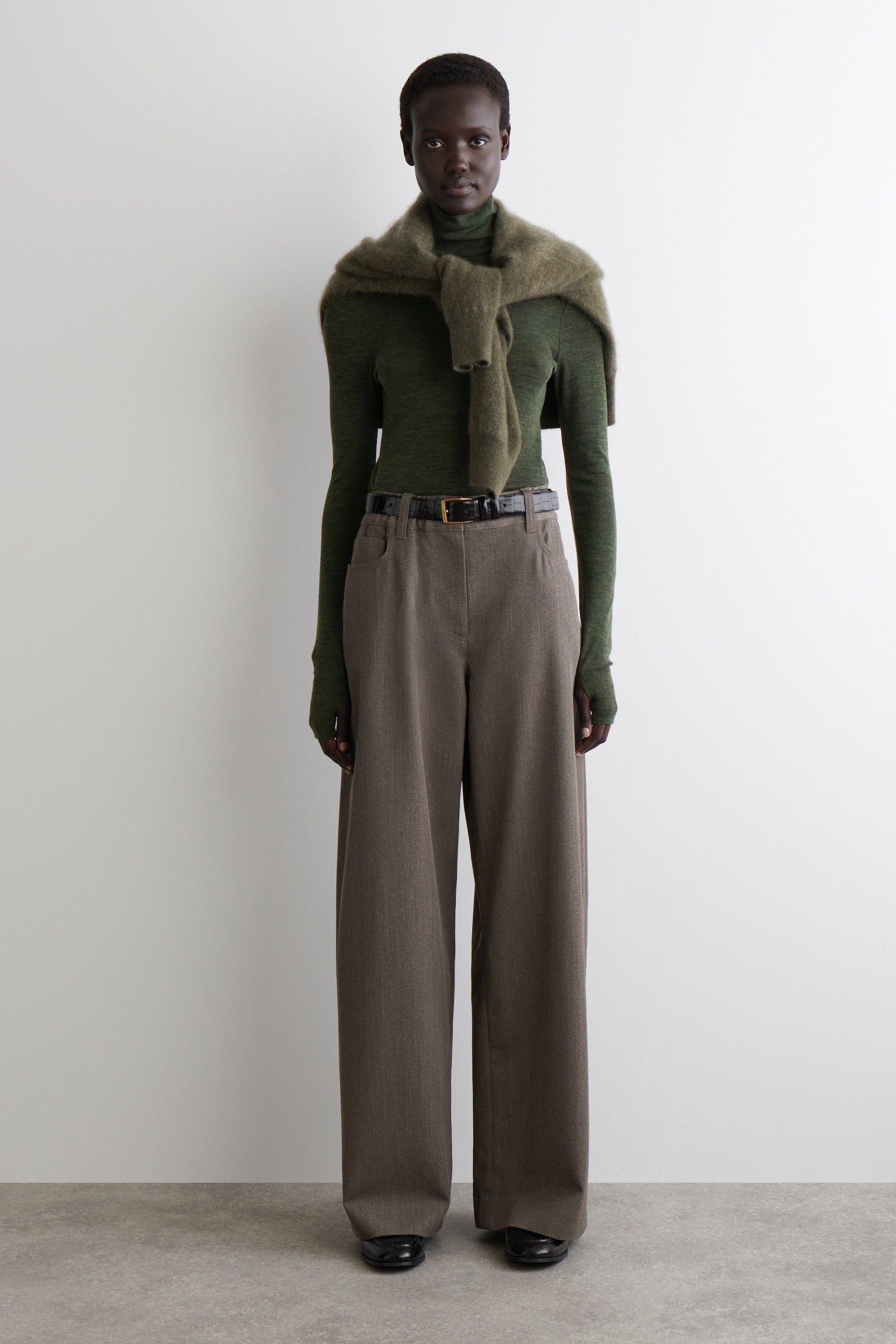 PANTALON REGULAR LARGE EN LAINE MÉLANGÉE - BRUN CHINÉ - 6