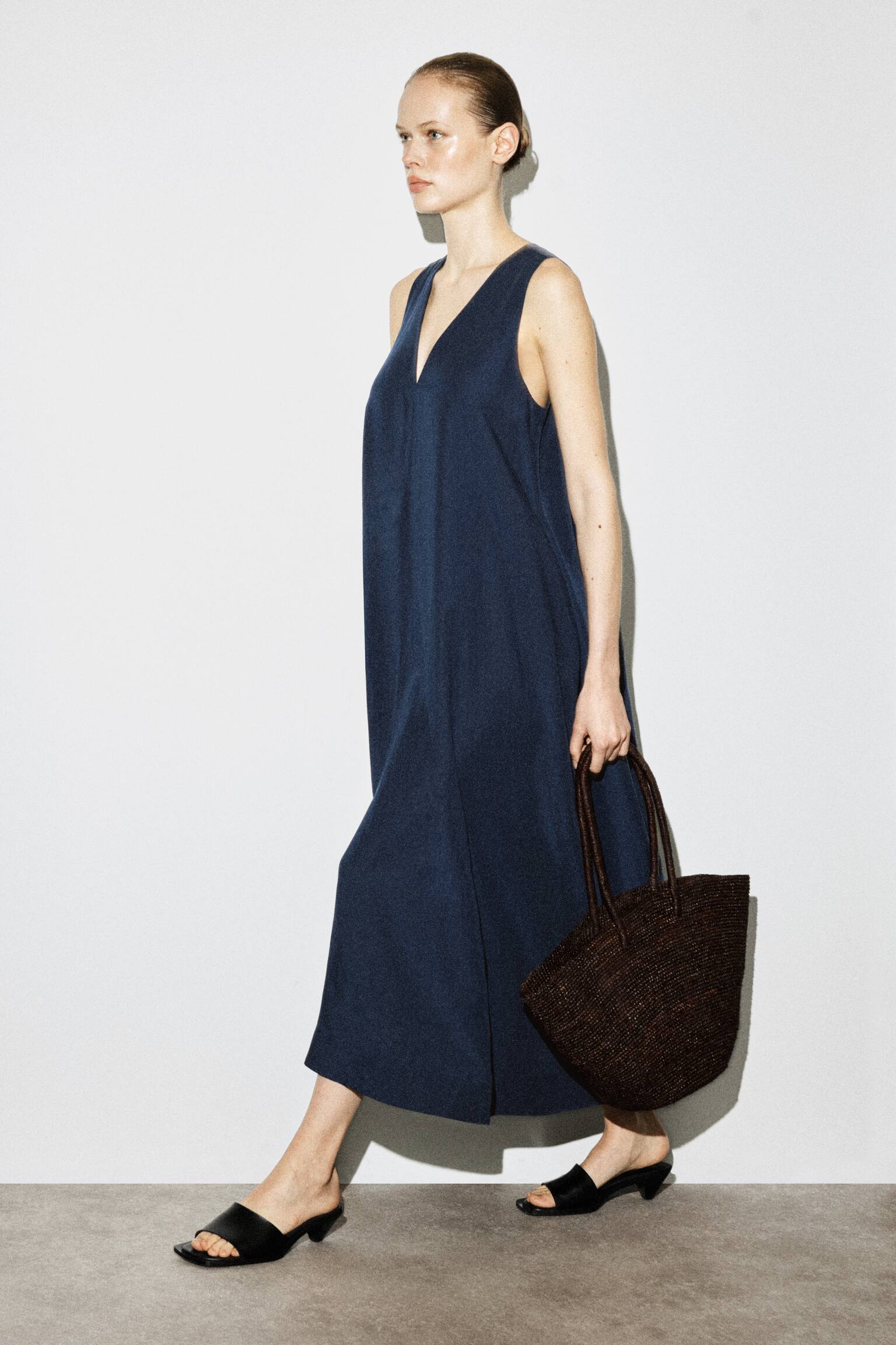 A-lijn maxi-jurk van linnenmix - MARINEBLAUW - 7