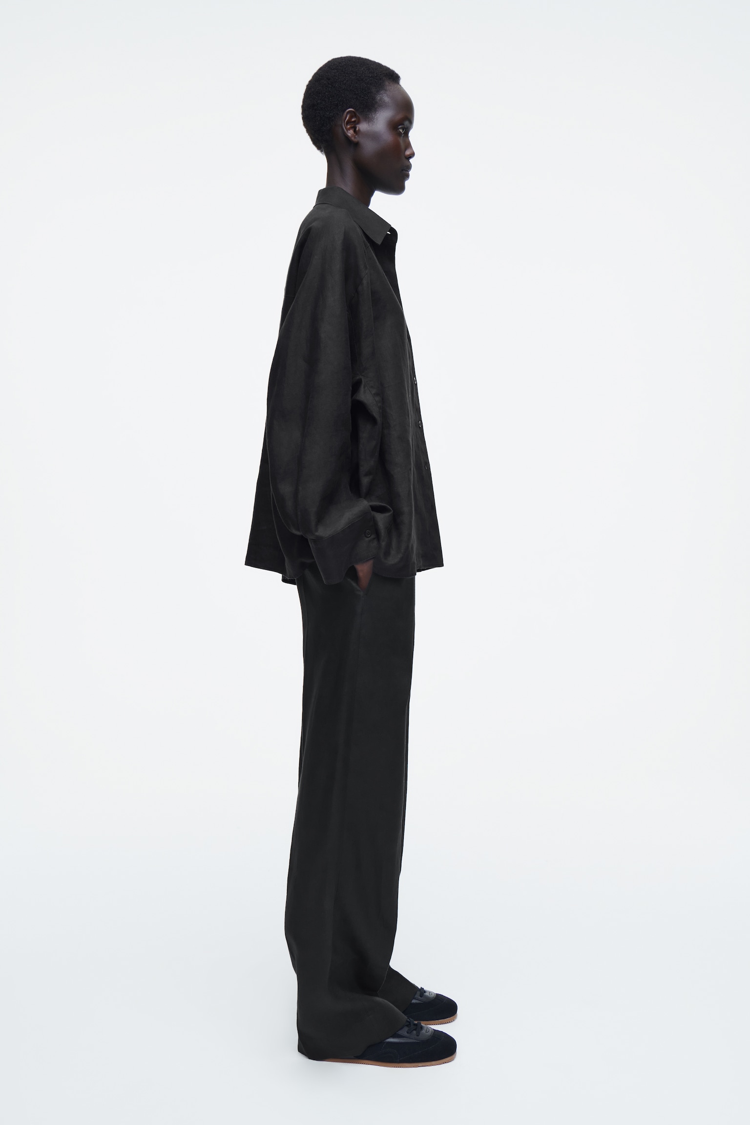 BOXY LINEN SHIRT - BLACK/POWDER PINK/COBALT BLUE - 4