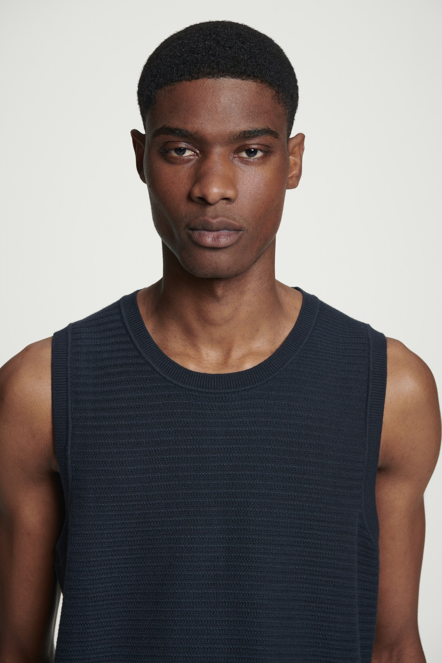 CANOTTA IN MAGLIA DI COTONE CON TEXTURE - BLU NAVY/BIANCO SPORCO/NERO/BLU - 5