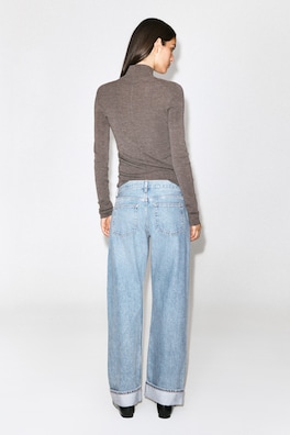 FOLDED CURVED-LEG TURN-UP JEANS — BLUE 5