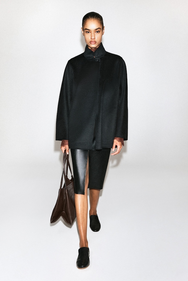 DOUBLE-FACED CASHMERE MOCK-NECK JACKET — BLACK
