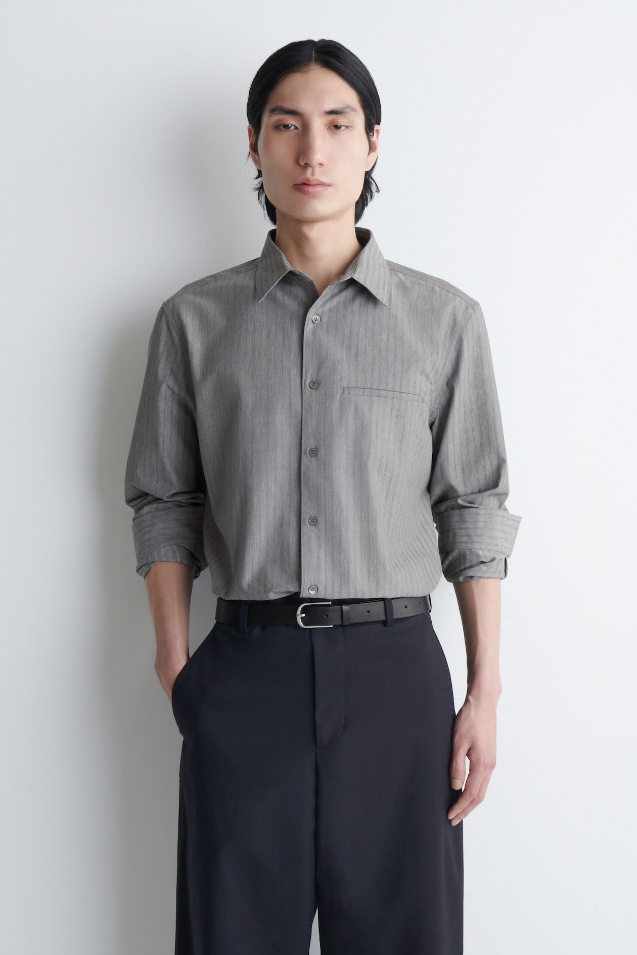 STRIPED COTTON SHIRT - GRAY / STRIPED