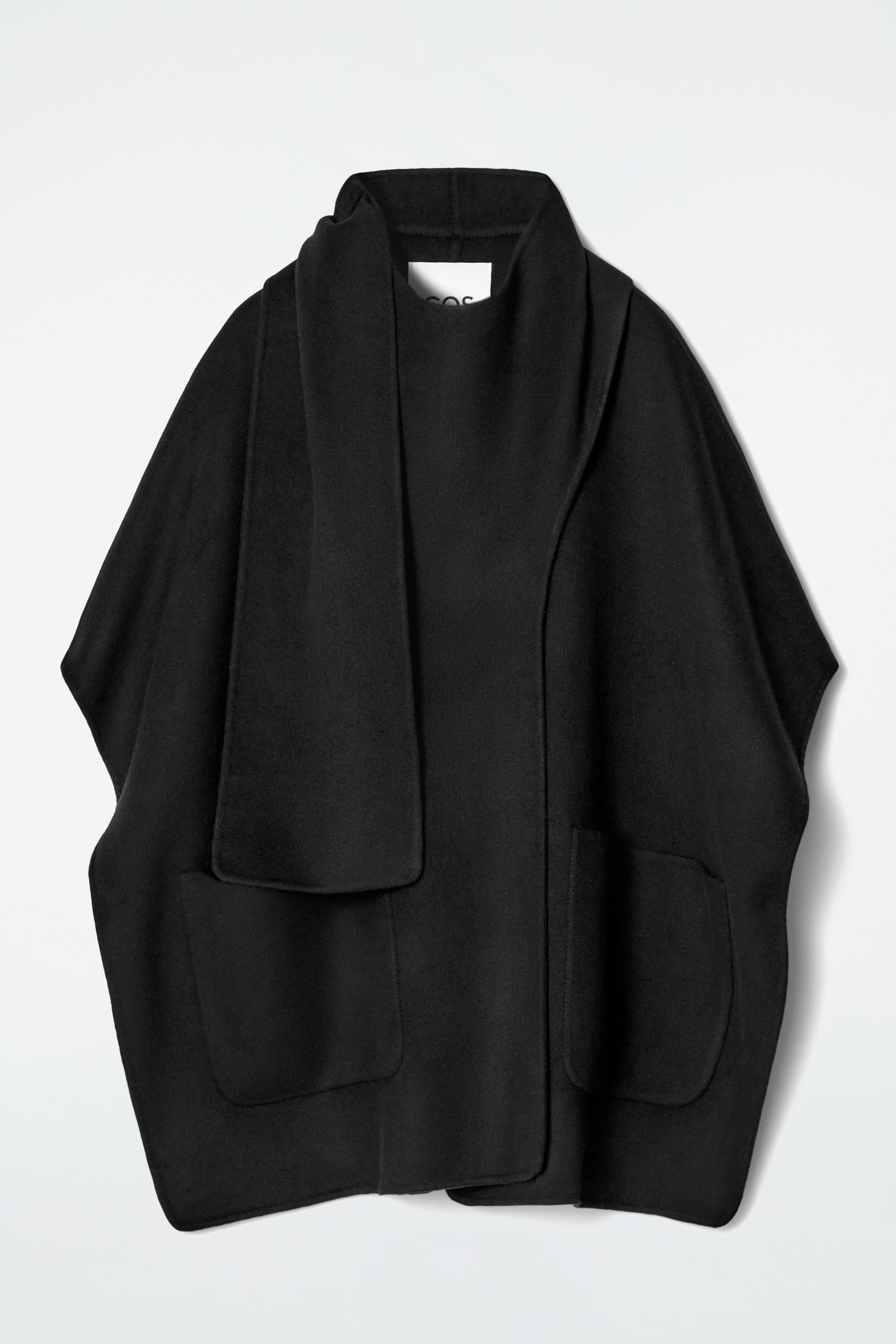 SCARF-DETAIL DOUBLE-FACED WOOL CAPE - BLACK | COS
