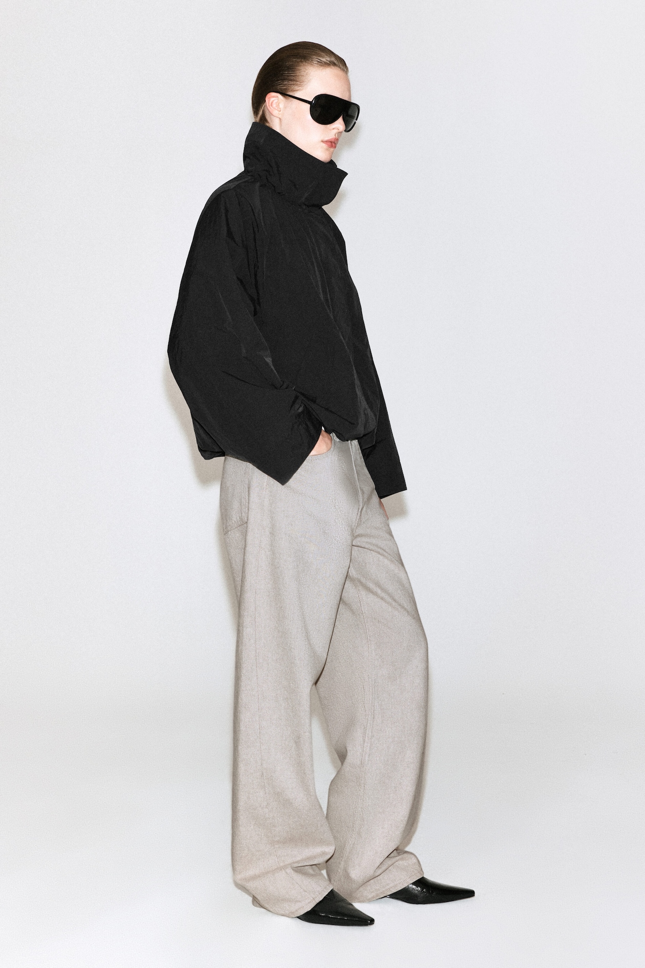 NYLON mock-NECK JACKET — BLACK