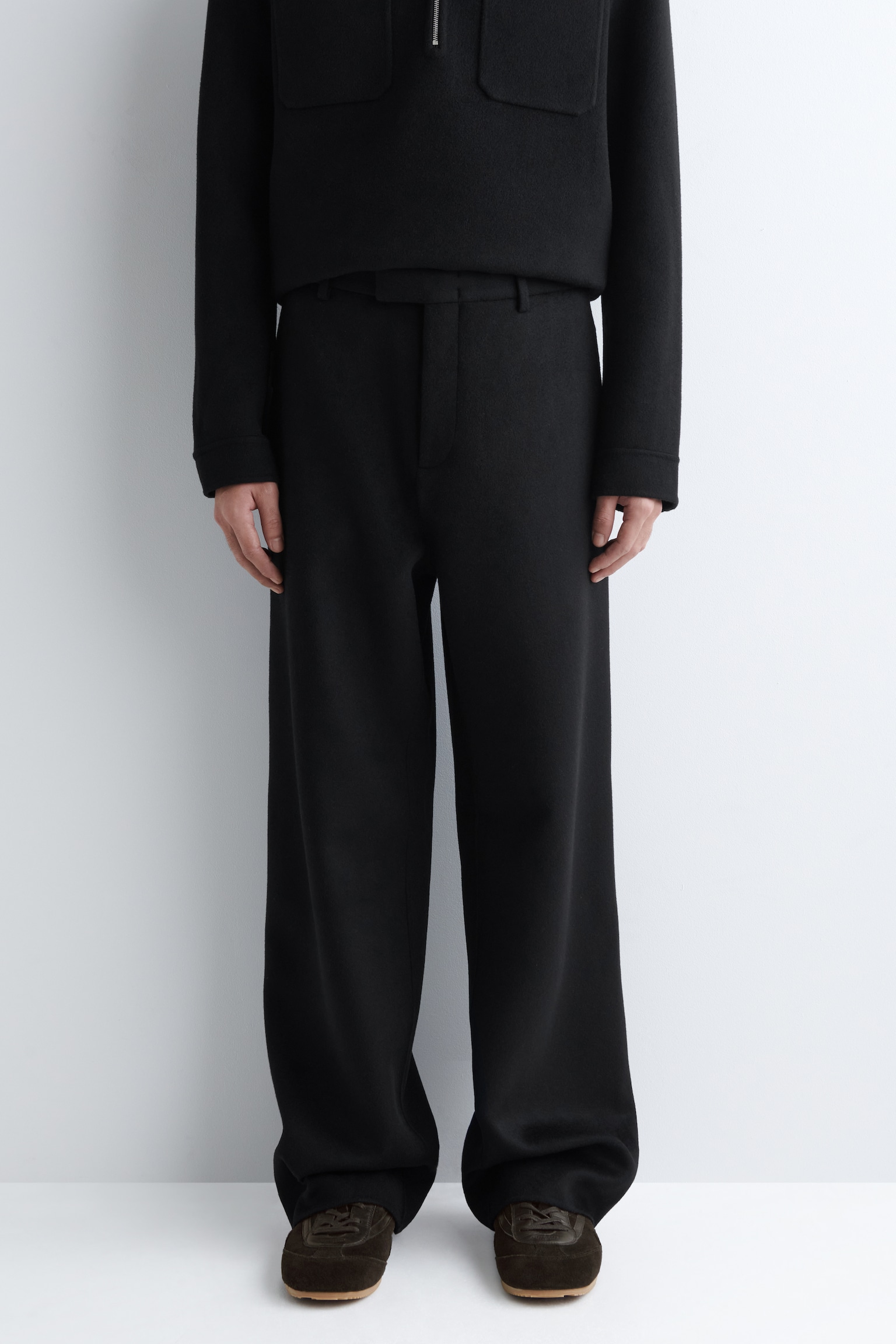 Calças de lã dupla face de perna reta - PRETO - 3