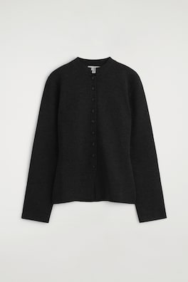 MERINO WOOL-BLEND CARDIGAN — BLACK 8