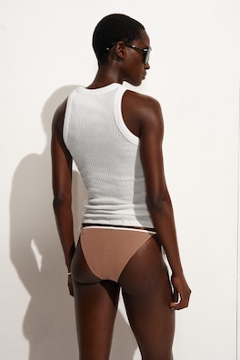 CONTRAST-TRIMMED TIE-SIDE BIKINI BRIEFS — TERRACOTTA / WHITE 3