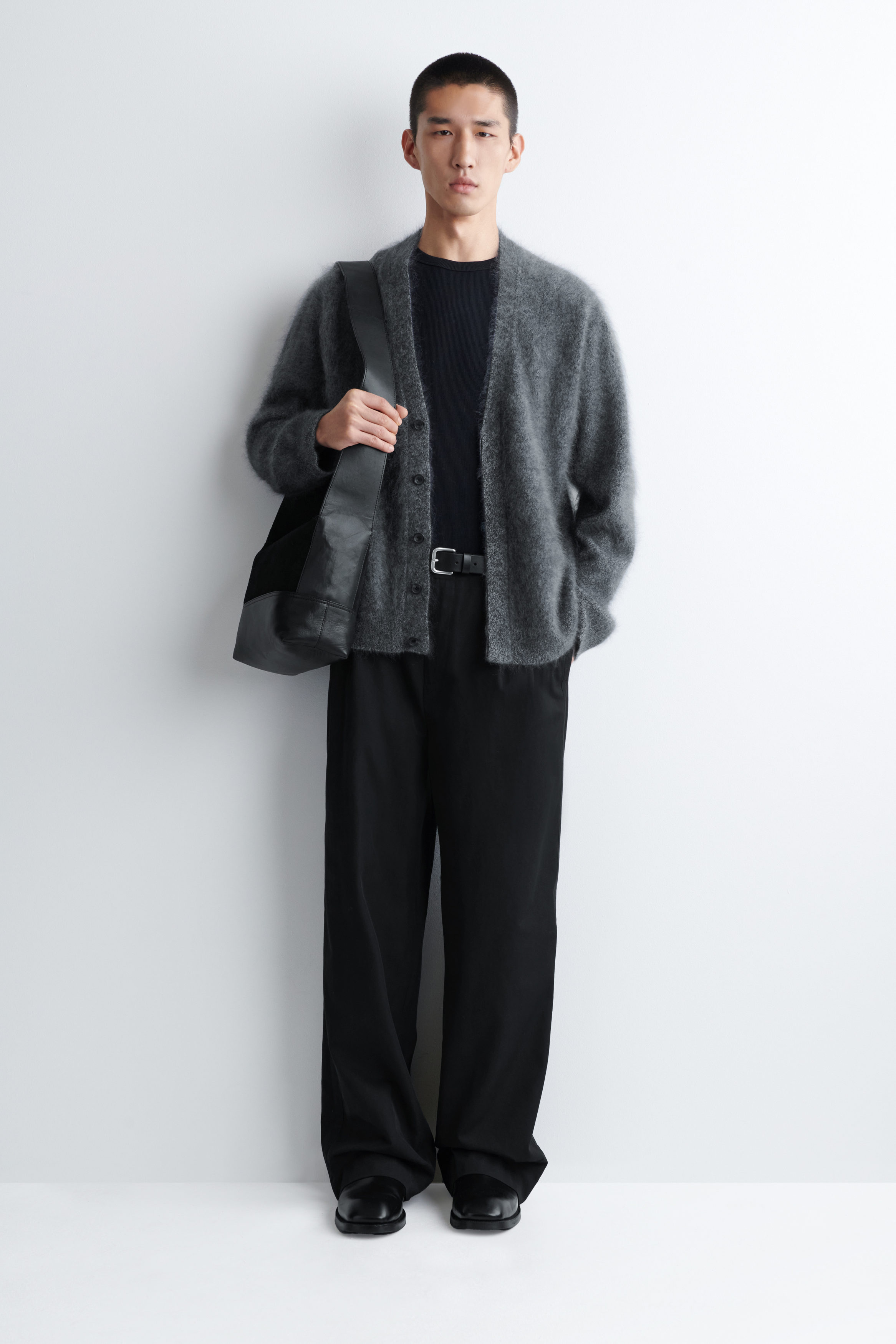 BRUSHED-CASHMERE V-NECK CARDIGAN - DARK GRAY | COS US