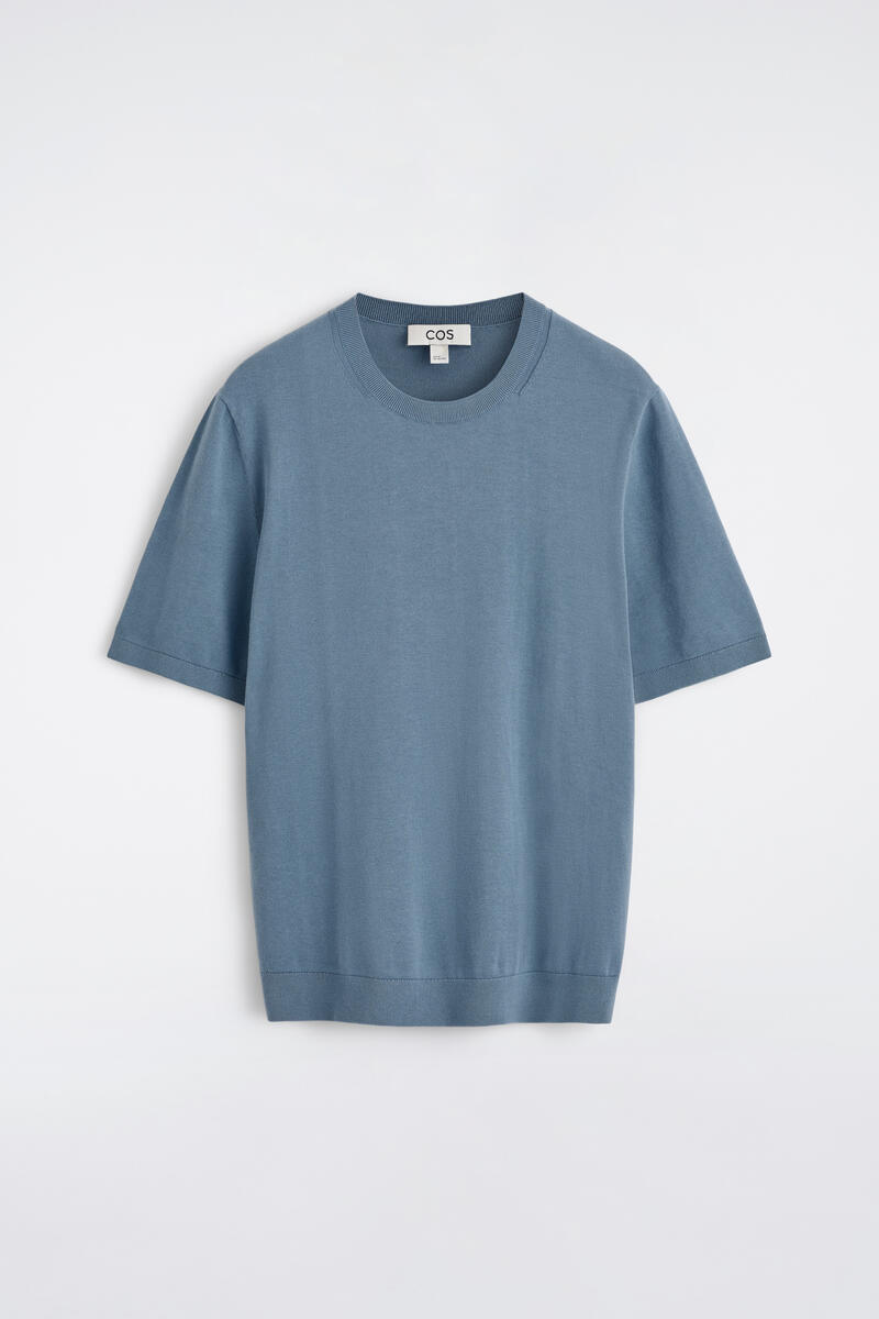 Knitted Cotton T-Shirt in Blue