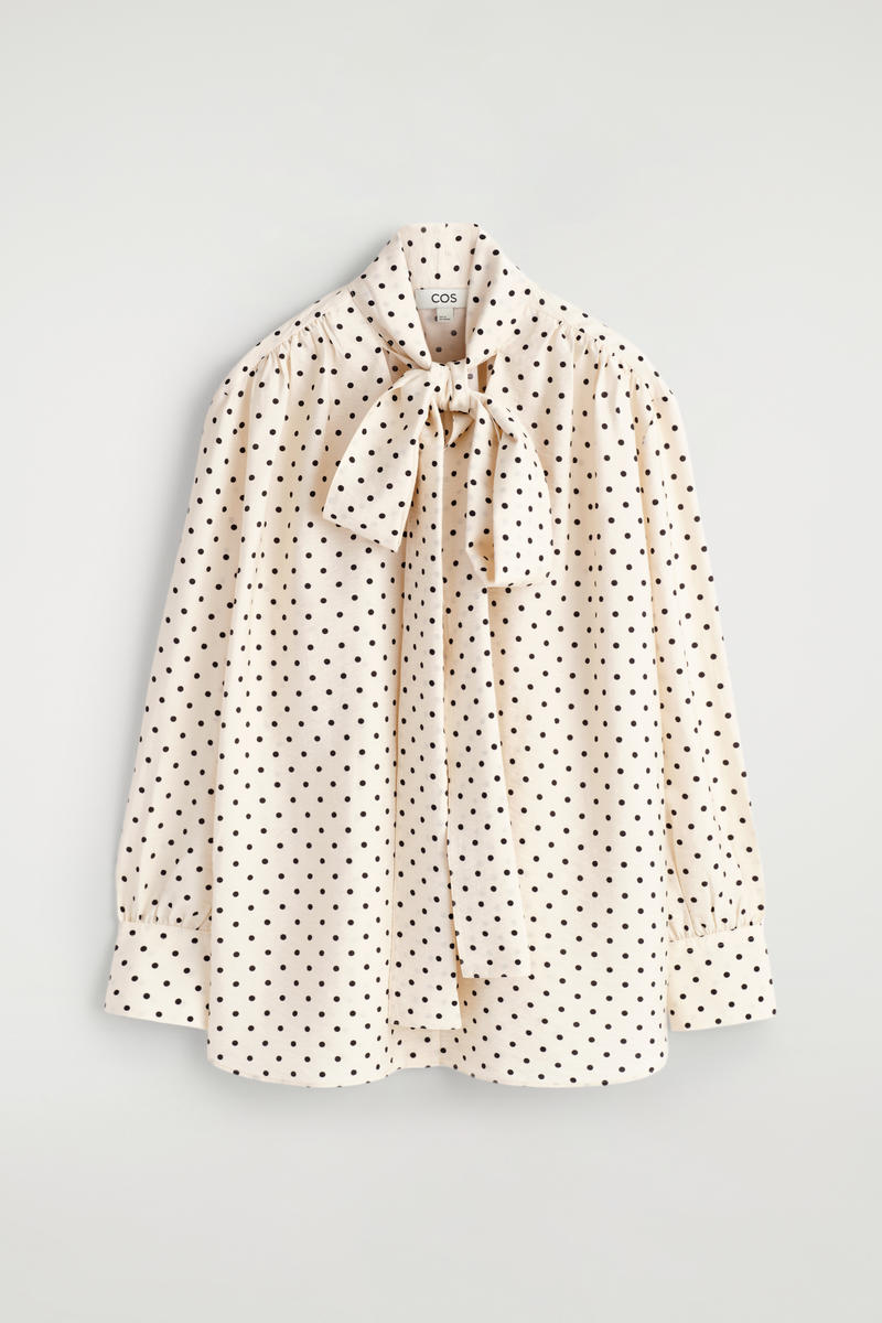 Cos Scarf-detail Polka-dot Shirt In White