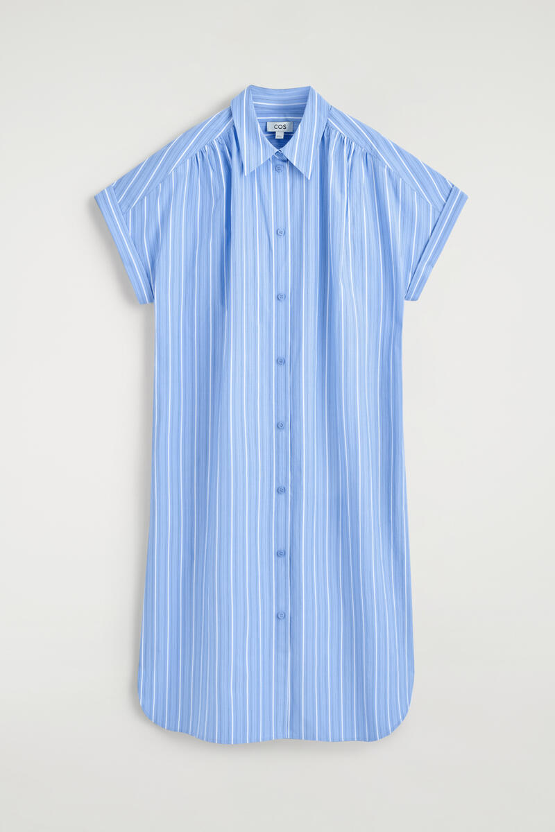 Striped Short-Sleeved Cotton Shirt Dress