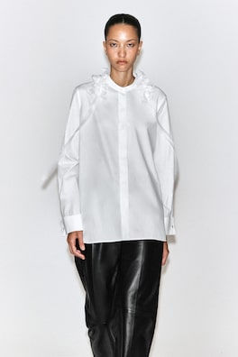 RUFFLED-COLLAR COTTON-SILK SHIRT — CHALK 1