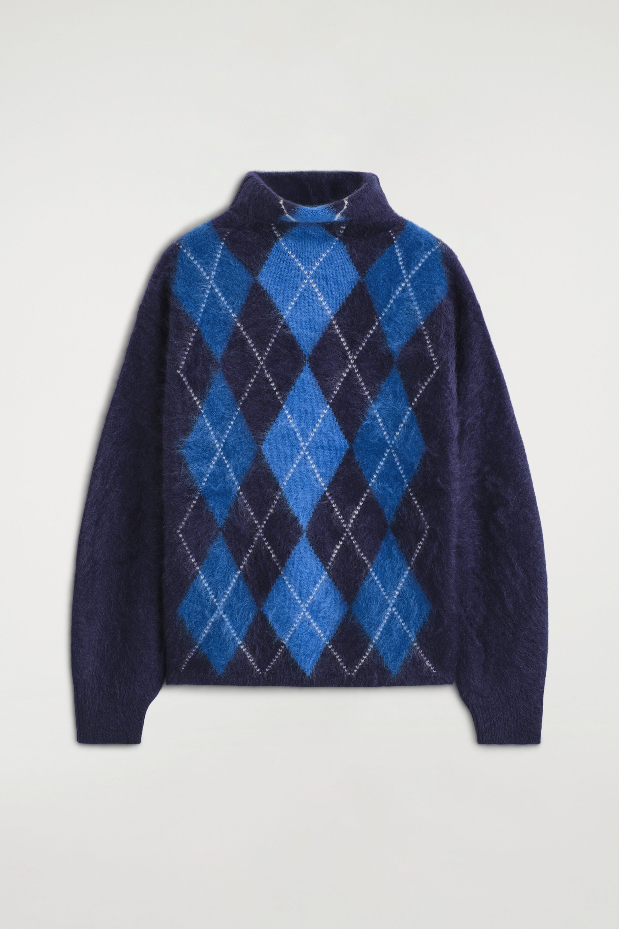 ARGYLE BRUSHED PURE CASHMERE FUNNEL-NECK JUMPER