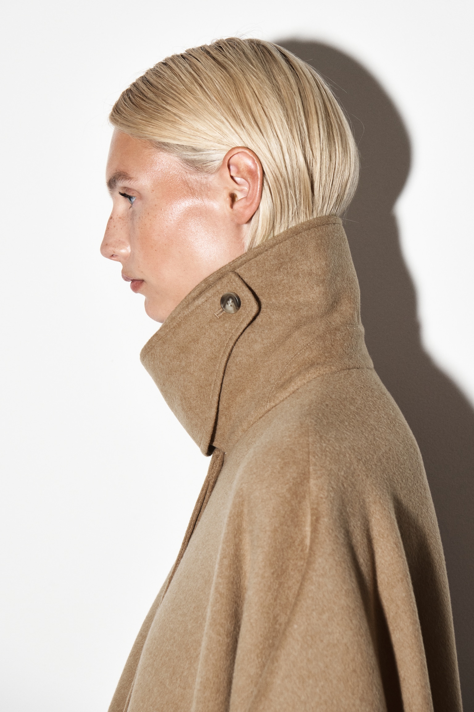 LONGLINE DOUBLE-FACED WOOL CAPE - BEIGE/GREY - 4