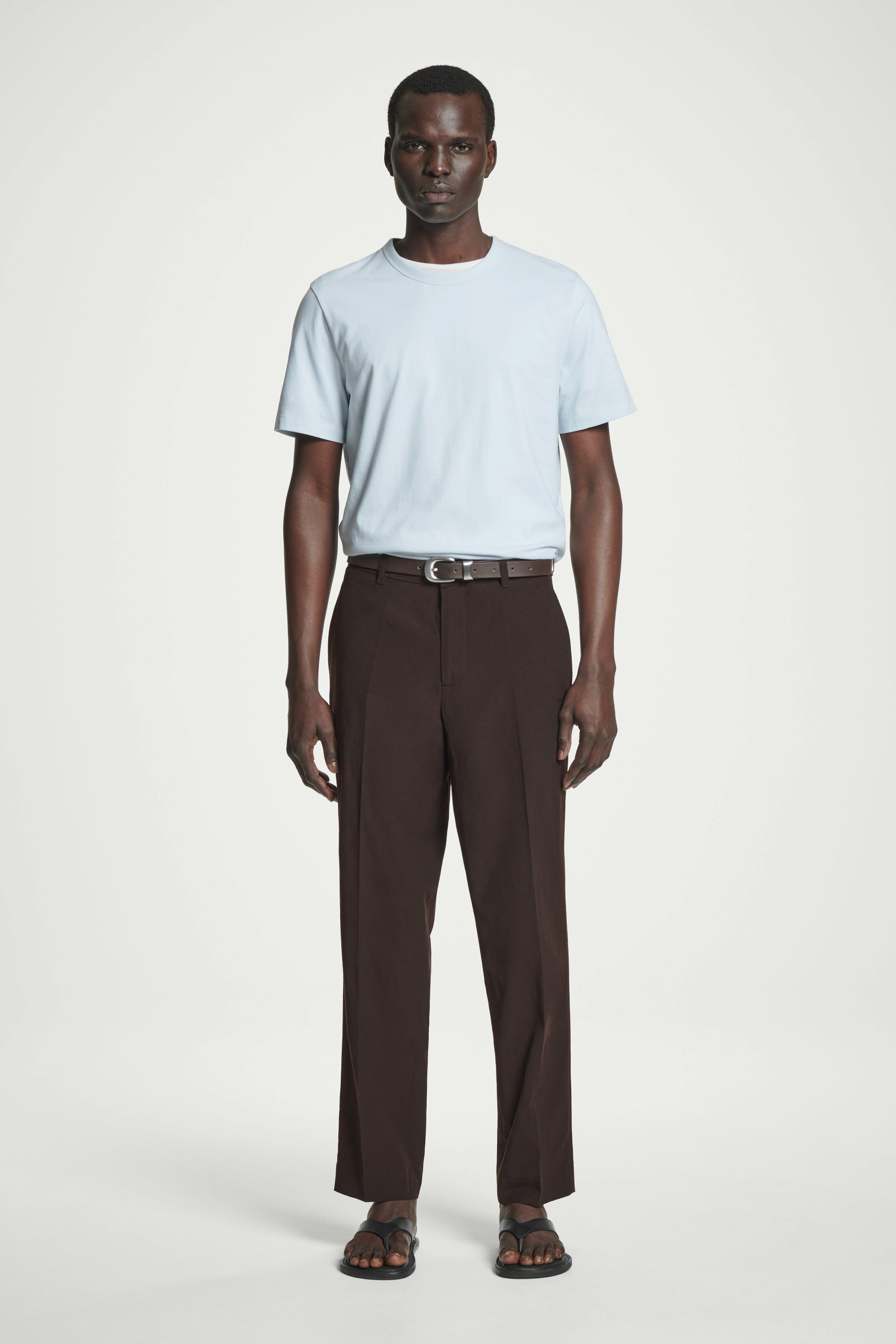 REGULAR BRUSHED-COTTON T-SHIRT - LIGHT BLUE | COS