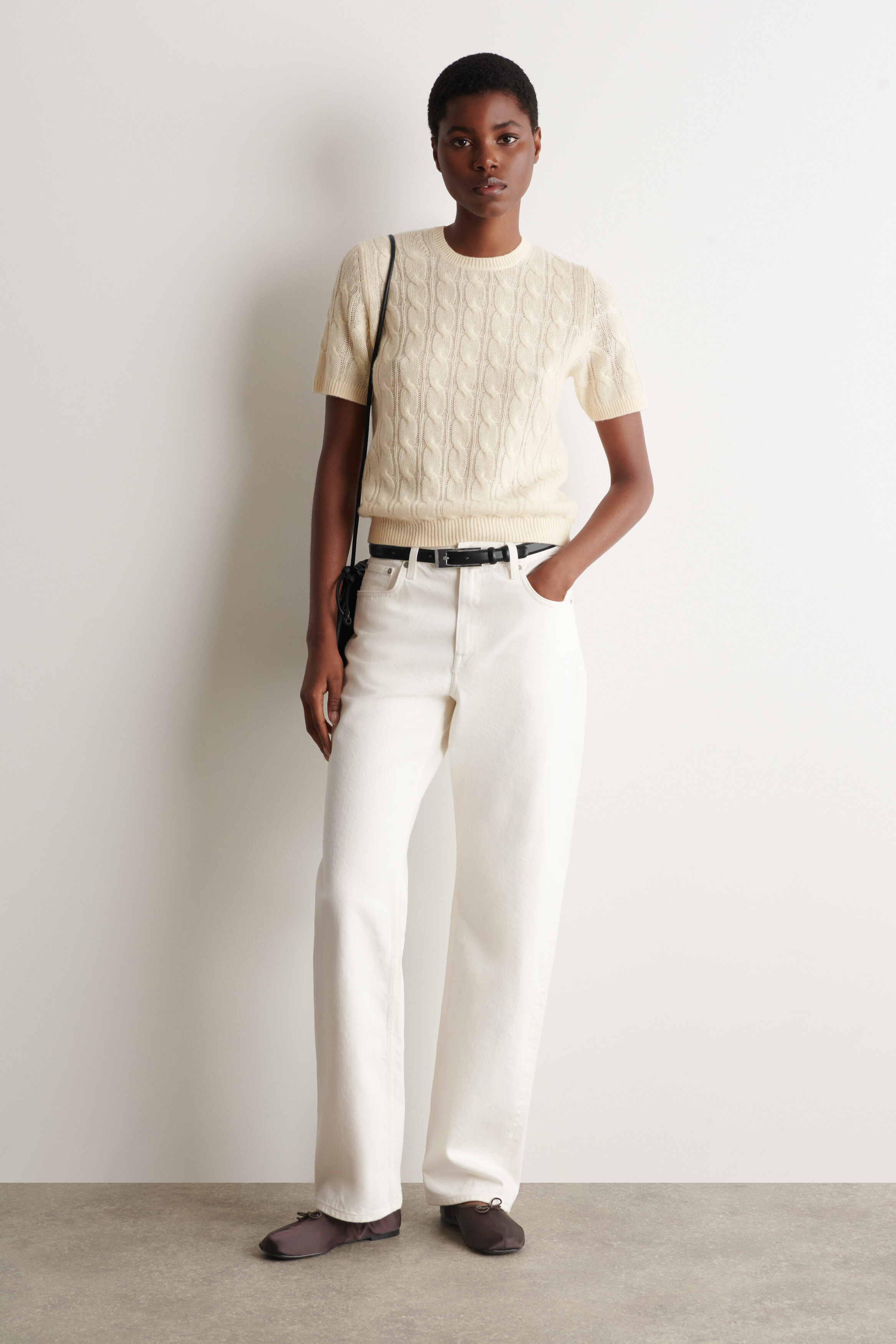 CABLE-KNIT CASHMERE T-SHIRT - IVORY | COS US