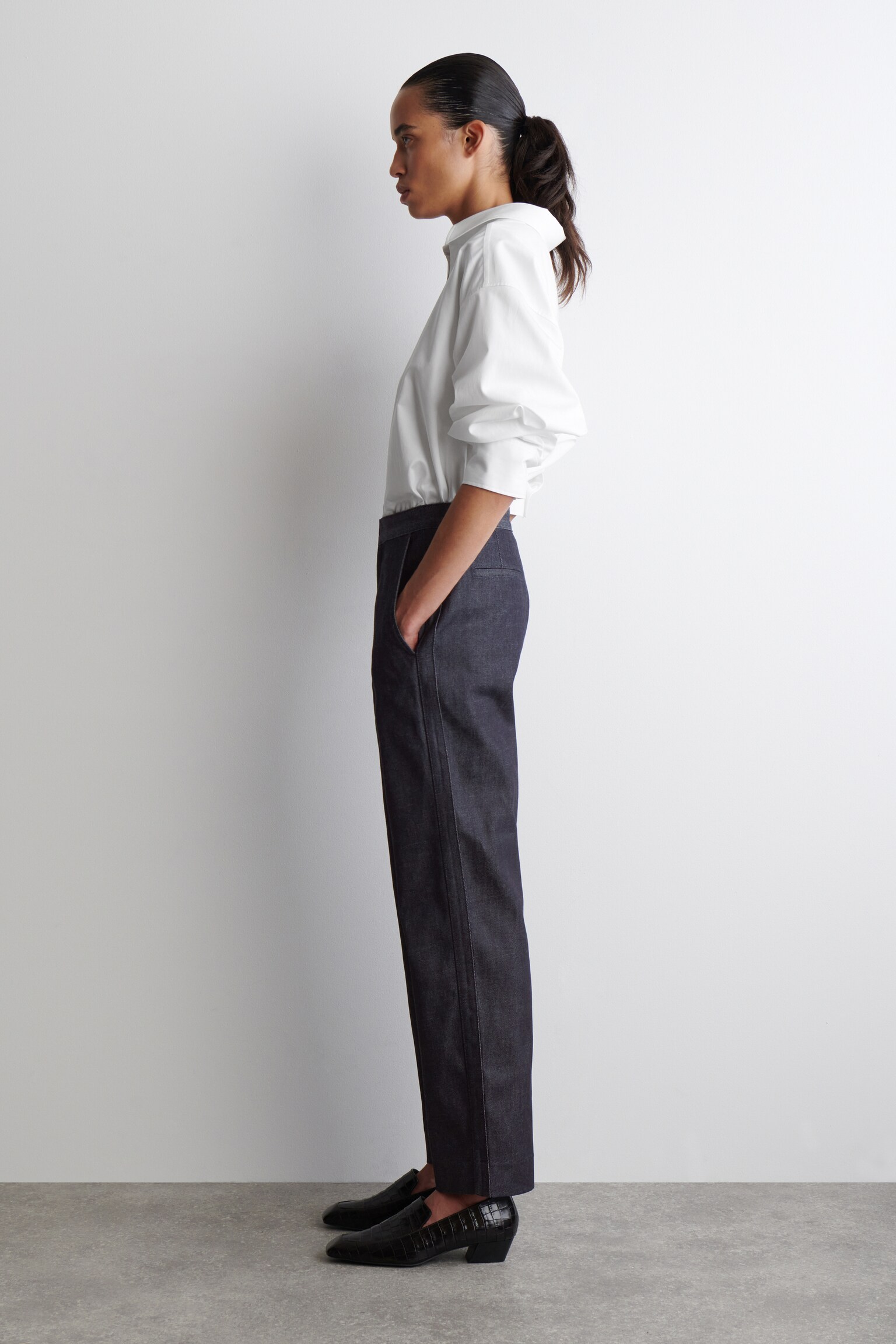 PANTALONI A GAMBA DRITTA IN DENIM - BLU SCURO - 4